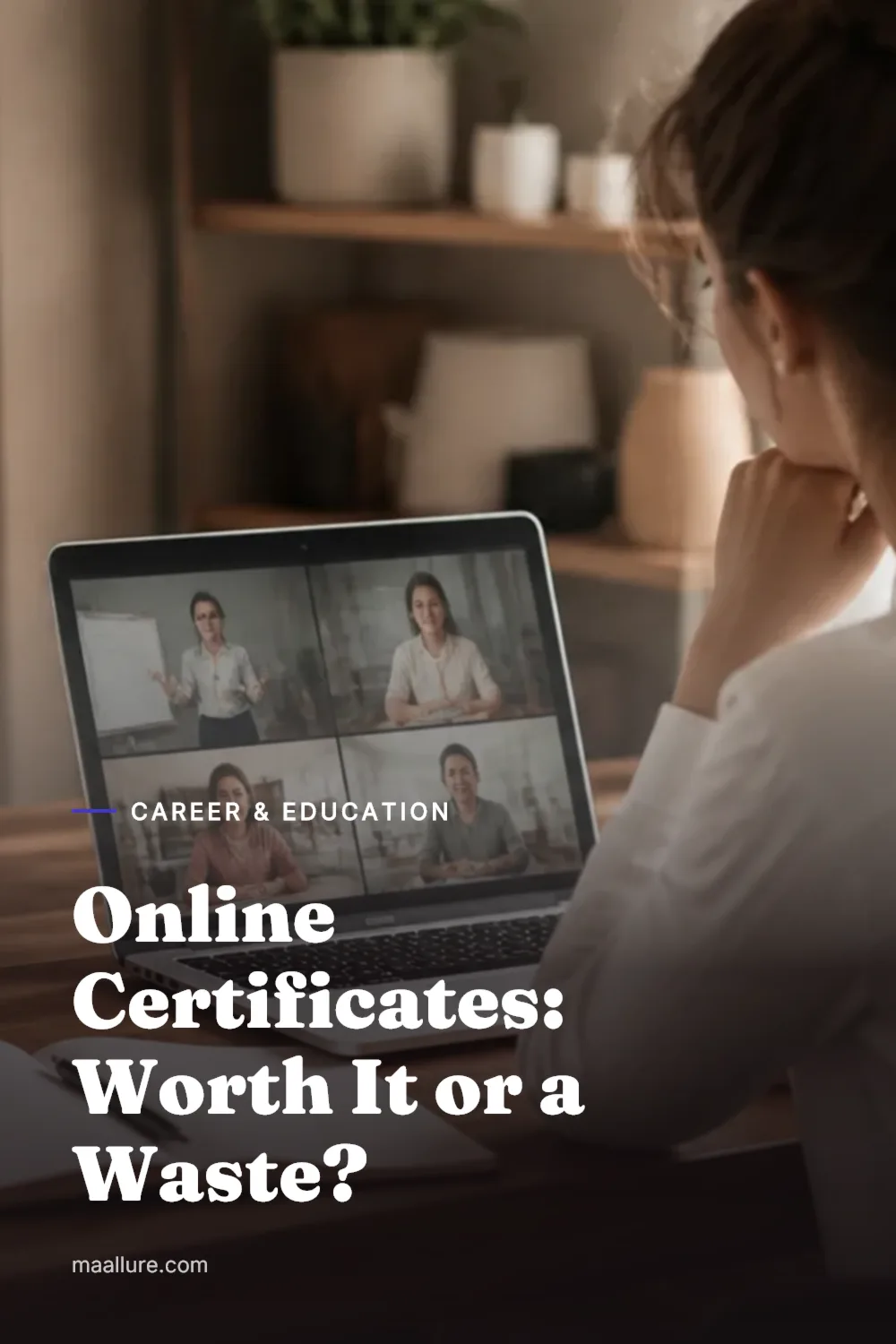 Laptop and notebook on a calm home office desk for online career learning