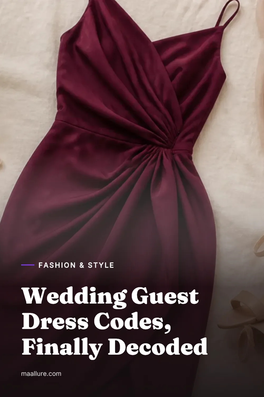 Wedding guest outfit with a jewel-tone dress, block heels, clutch and pearl earrings