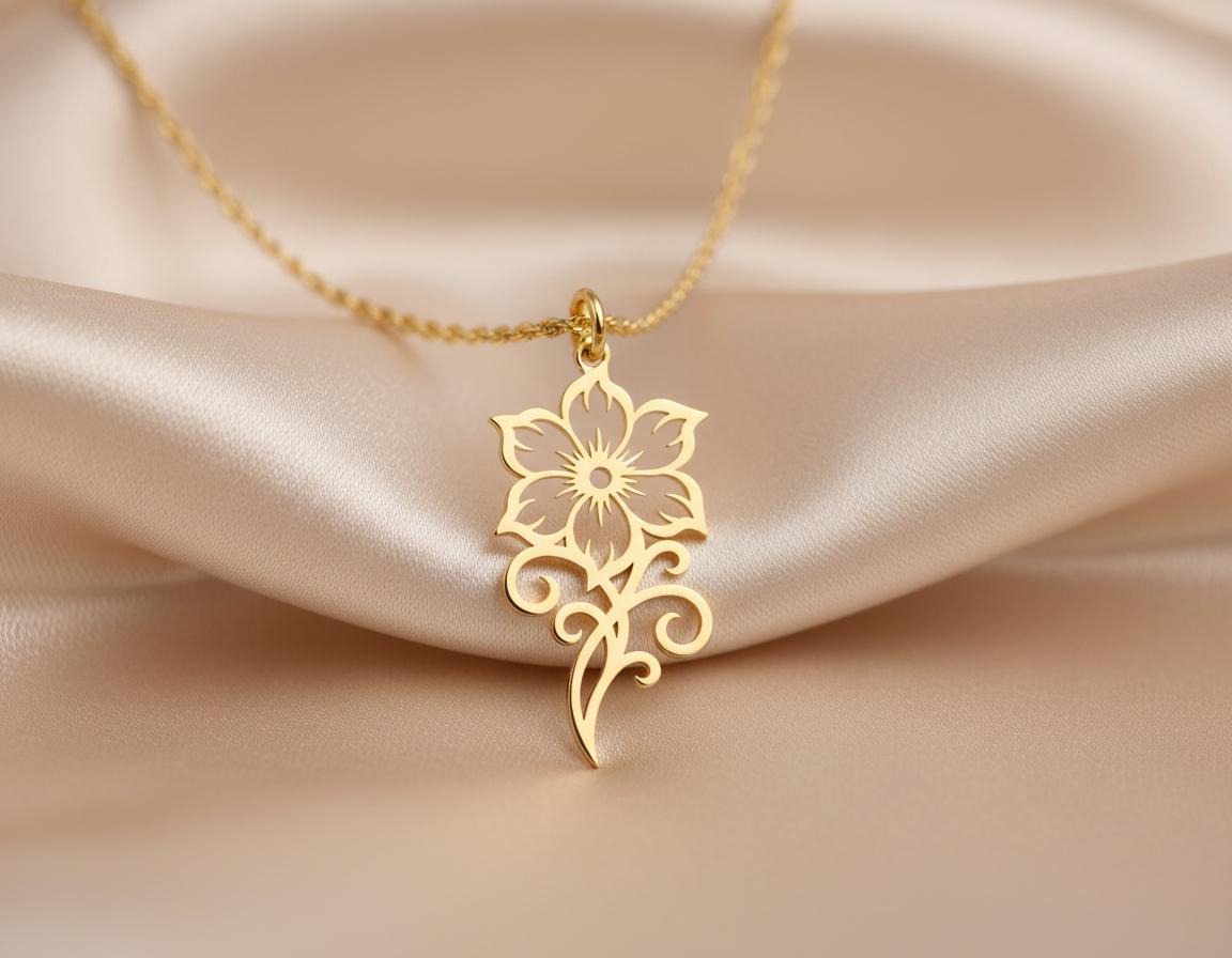 Abstract Flower Pendant: Gold Tone Floral Necklace