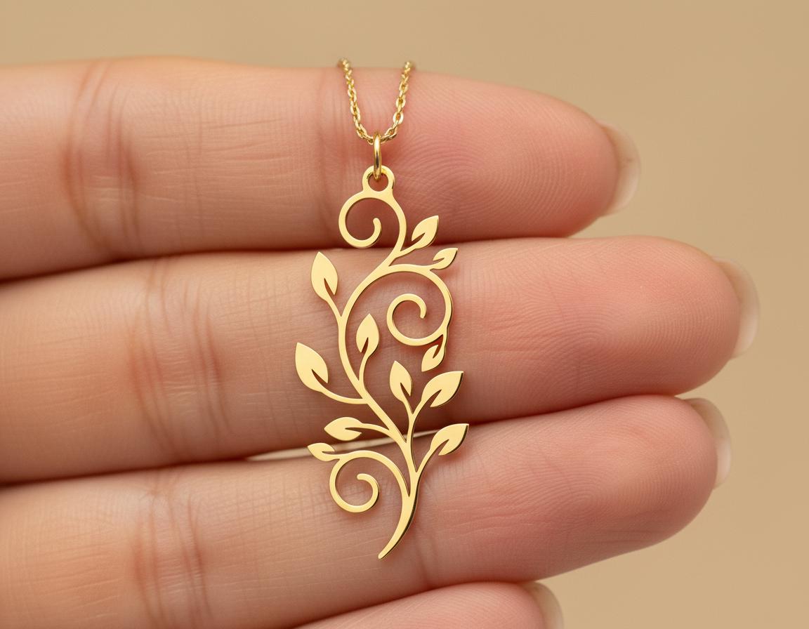 Leafy Vine Pendant: Gold Tone Botanical Jewelry