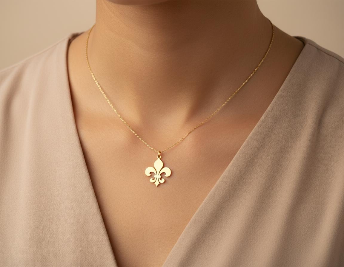 Fleur De Lis Pendant Necklace: Gold Finish Charm