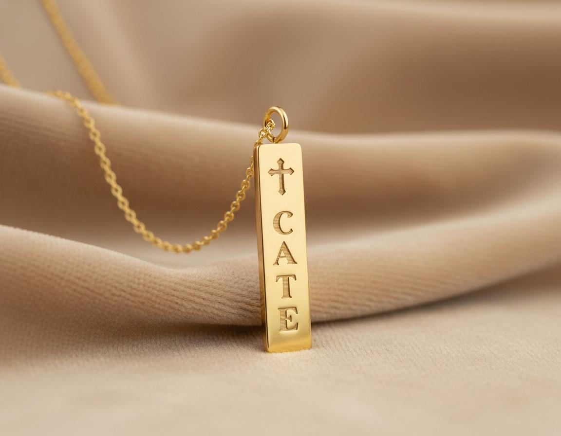 Personalized Name Pendant: Dainty Gold Plated Bar Charm Necklace