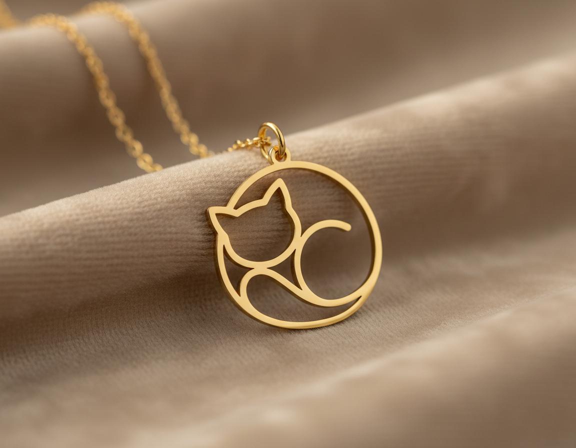 Cat Pendant: Gold Plated Minimalist Sleeping Cat Necklace