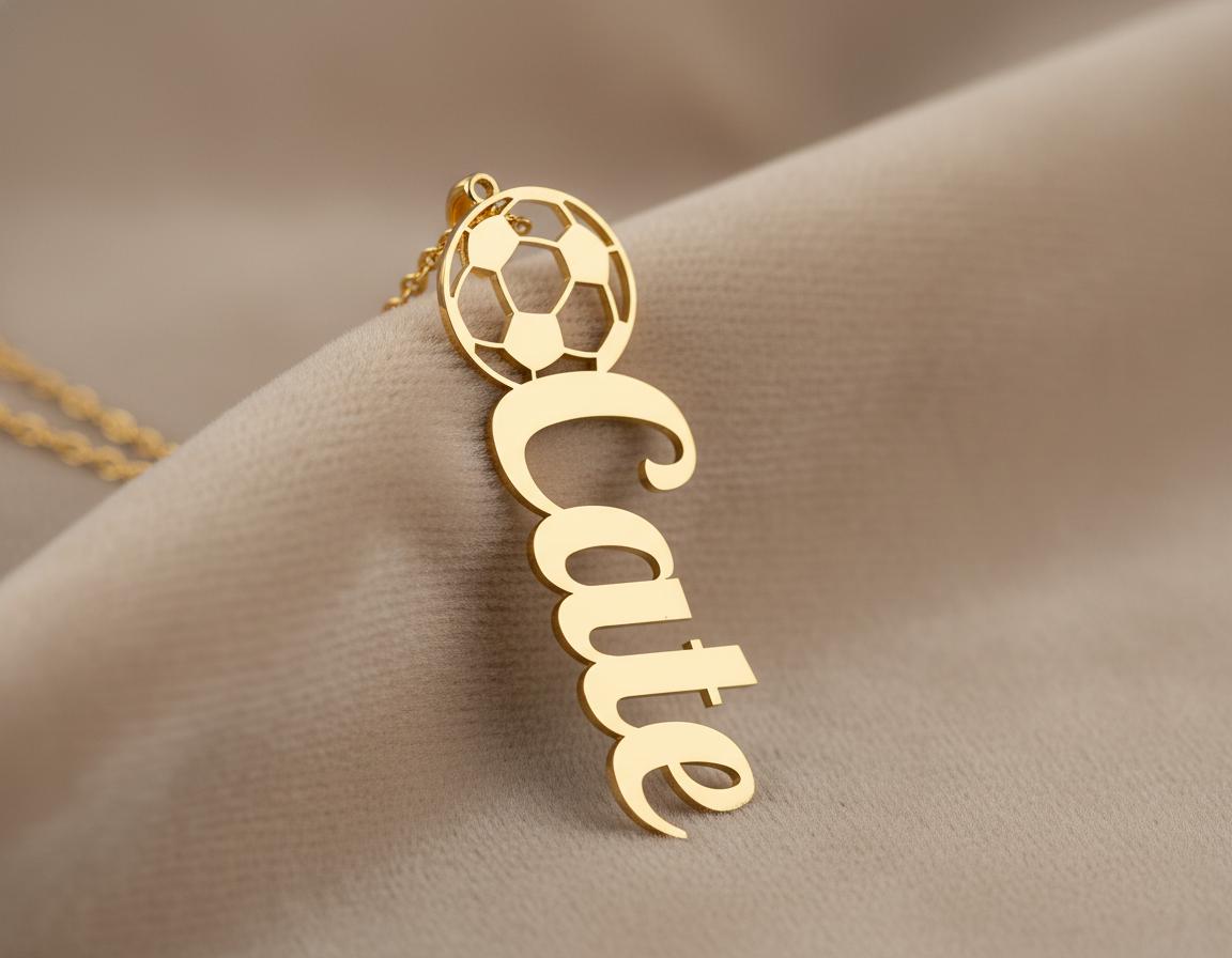 Soccer Name Necklace: Gold Plated Personalized Pendant
