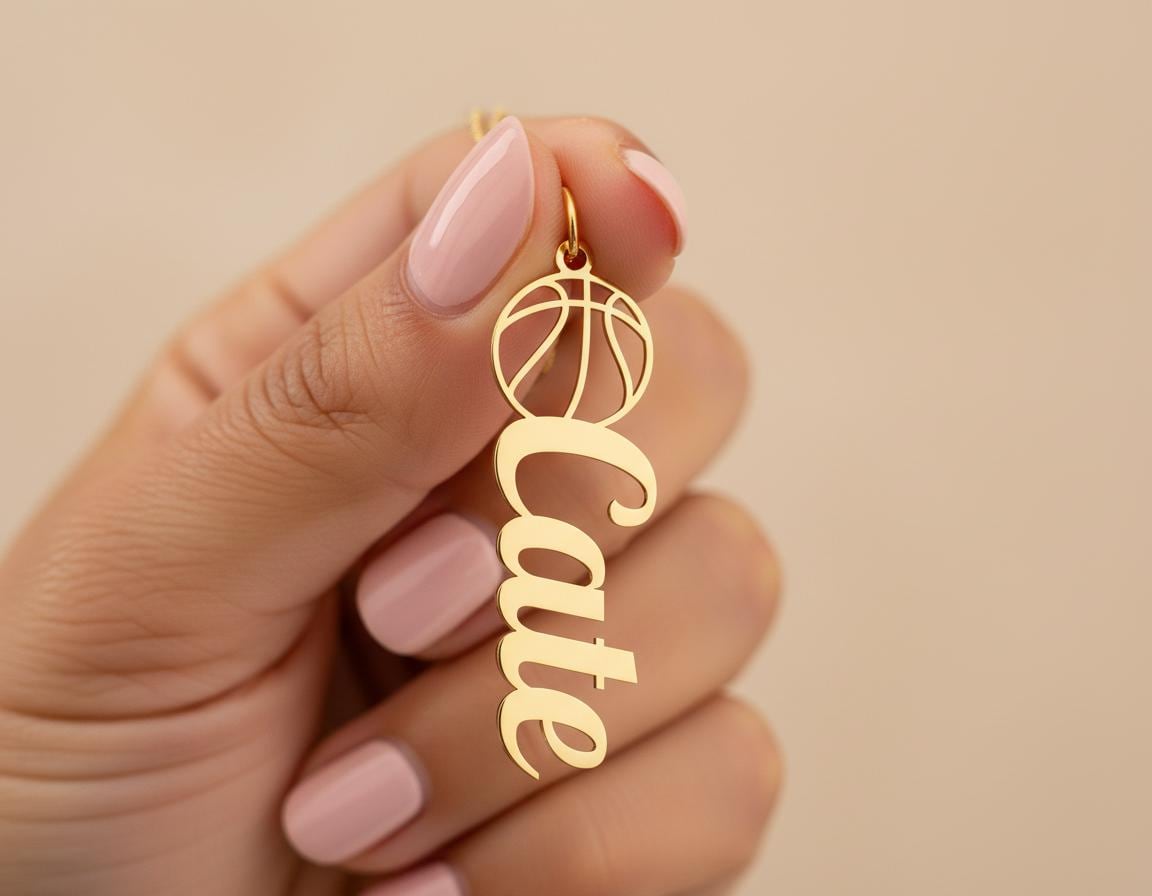 Personalized Basketball Name Necklace: Gold Finish Custom Jewelry