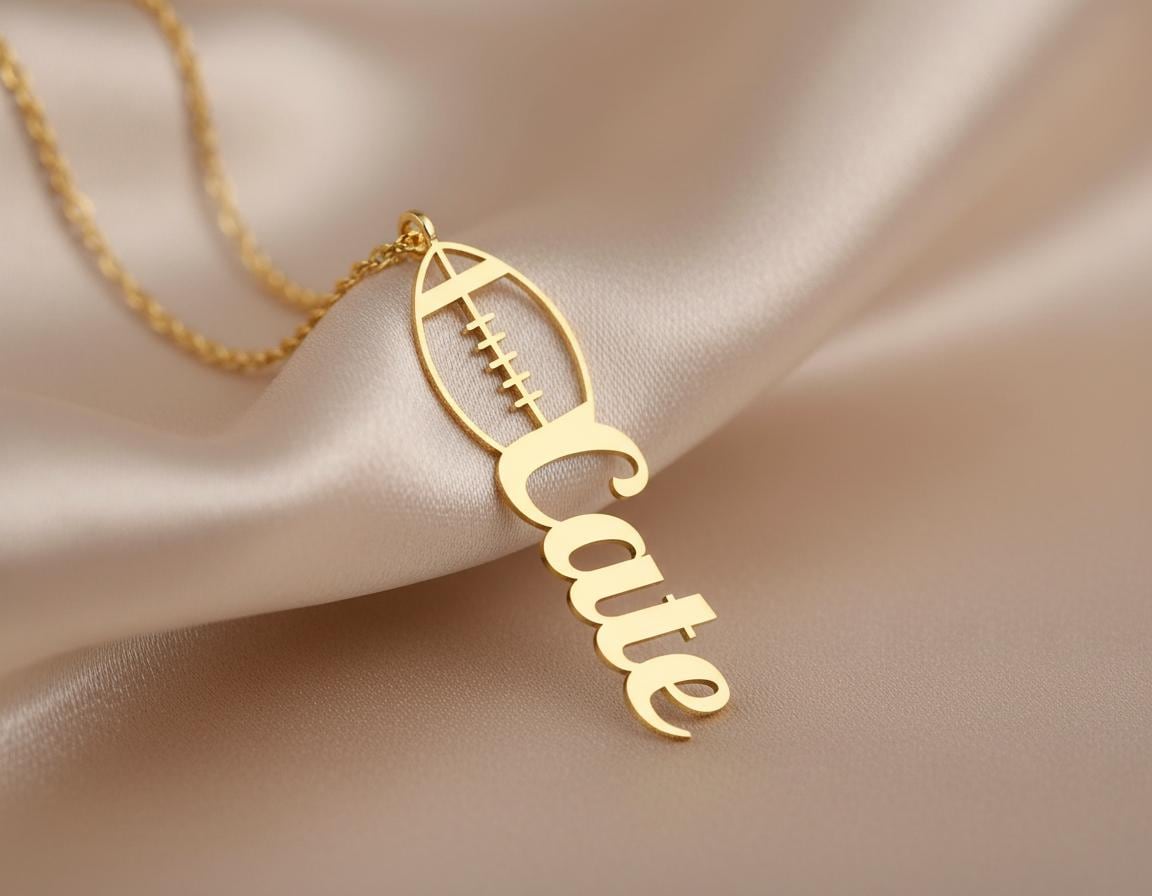Personalized Football Name Necklace: Gold Plated Custom Jewelry
