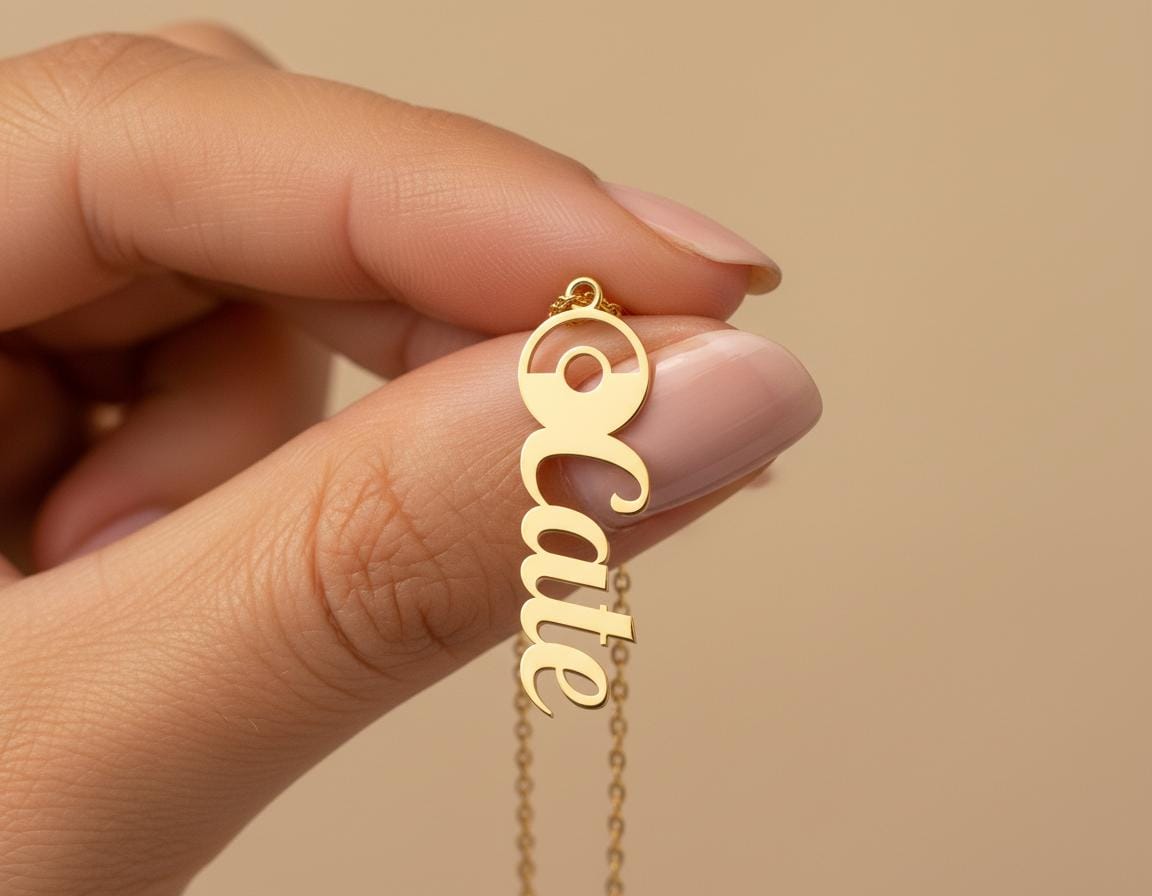 Pokeball Name Necklace: Gold Name Pendant With Elegant Script