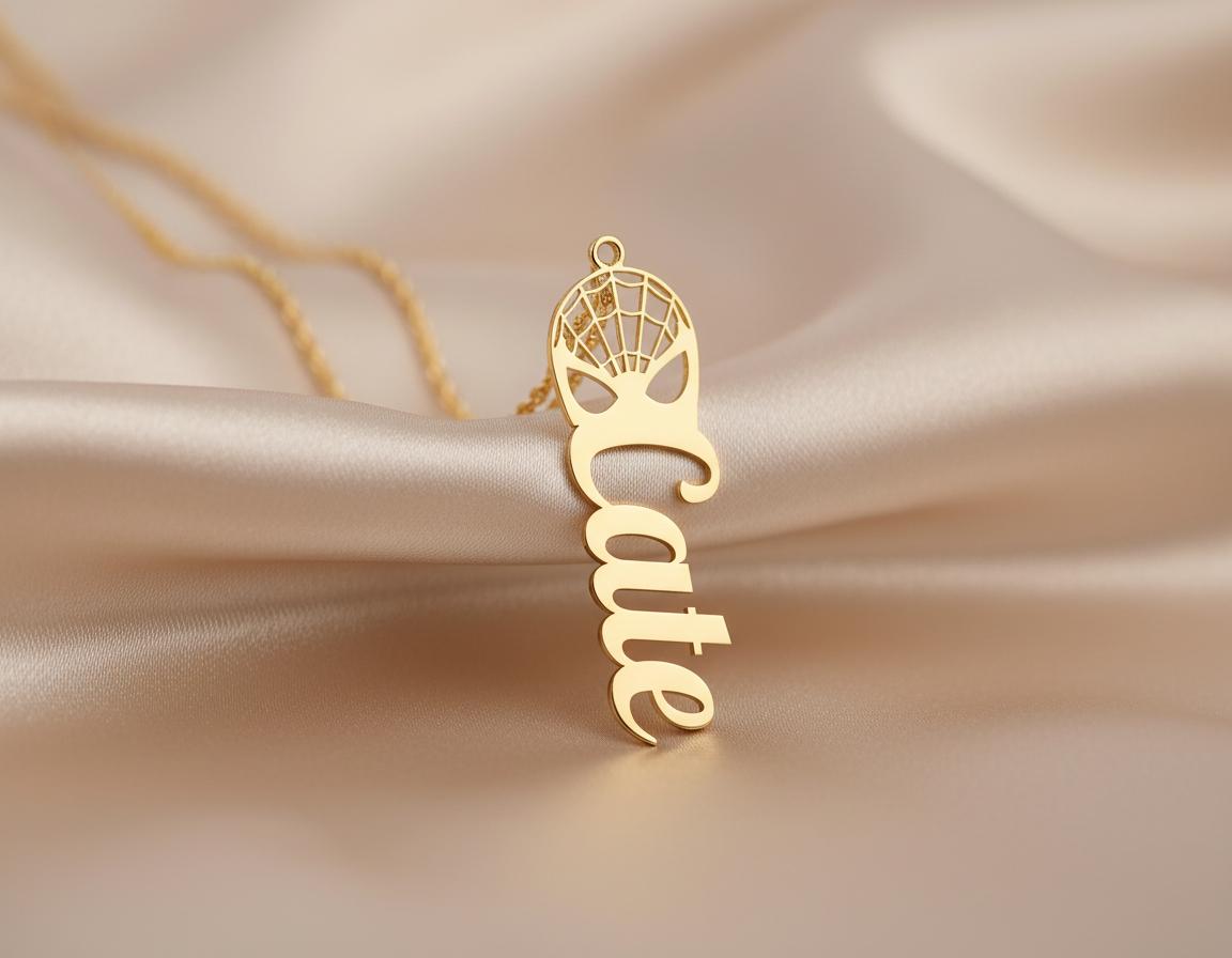 Spiderman Name Necklace: Gold Plated Customizable Name Pendant