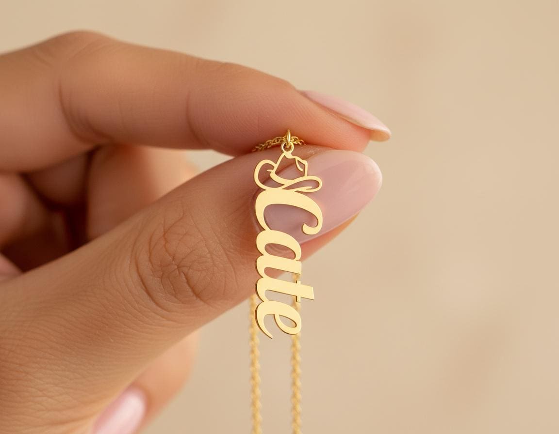 Cowboy Hat Name Necklace: Gold Plated Elegant Letter Pendant