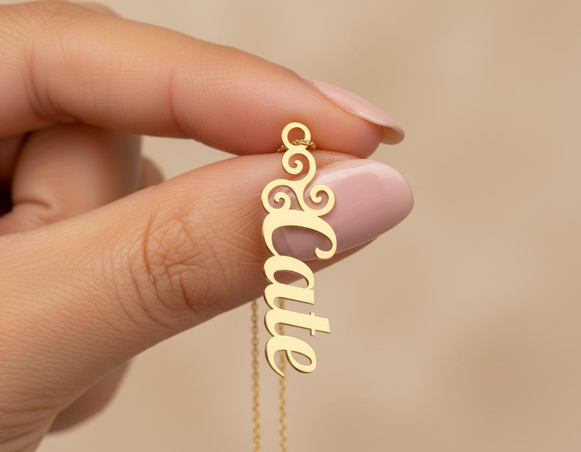 Triskelion Name Necklace: Gold Finish Swirled Letter Design