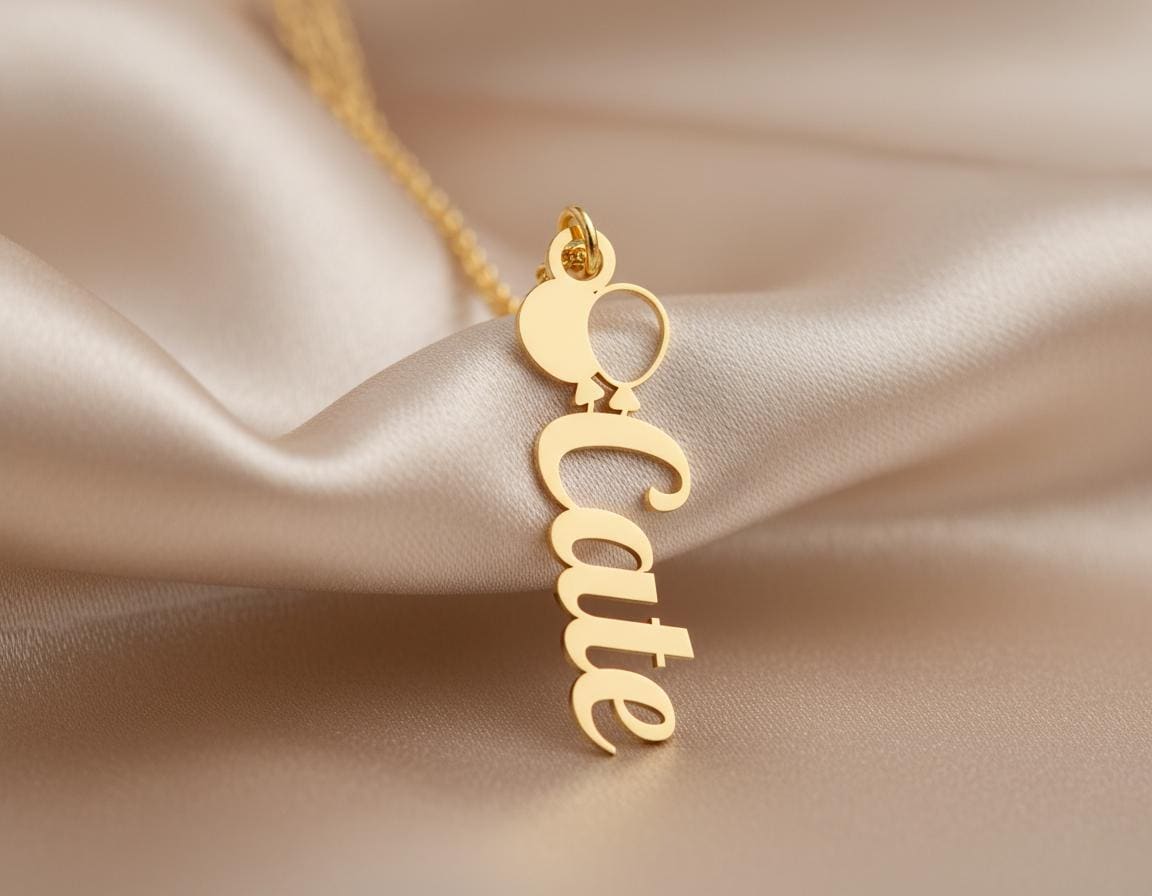 Balloons Name Necklace: Gold Plated Personalized Pendant