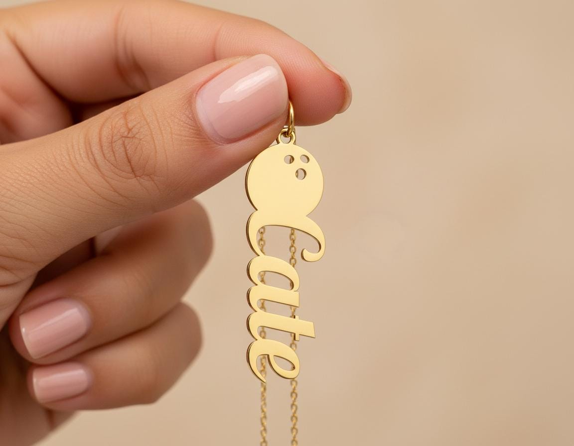 Personalized Name Necklace: Gold Plated Bowling Pendant