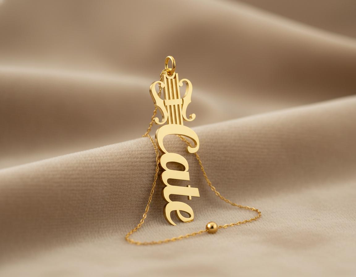 Violin Name Necklace: Gold Plated Personalized Pendant