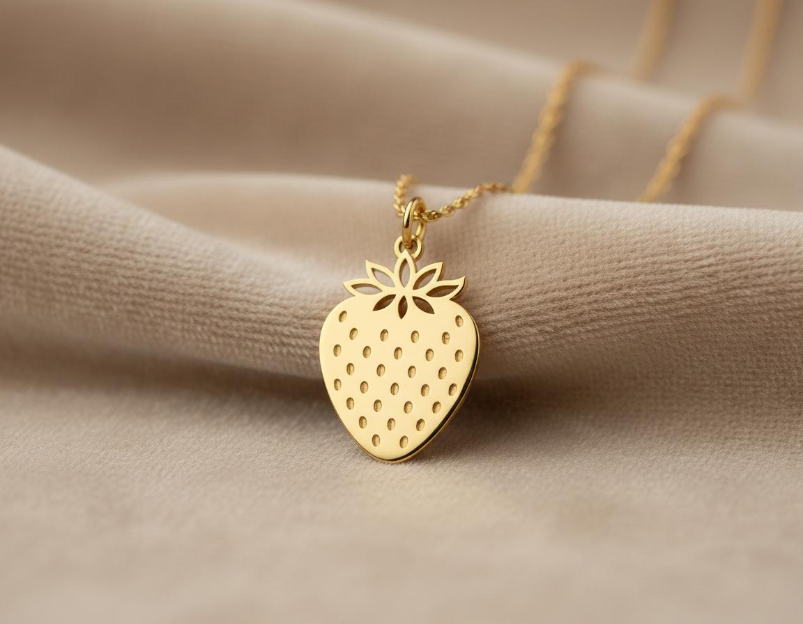Strawberry Necklace: Gold Plated Cute Fruit Pendant