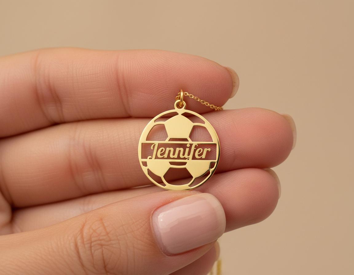 Soccer Name Necklace: Gold Finish Personalized Pendant
