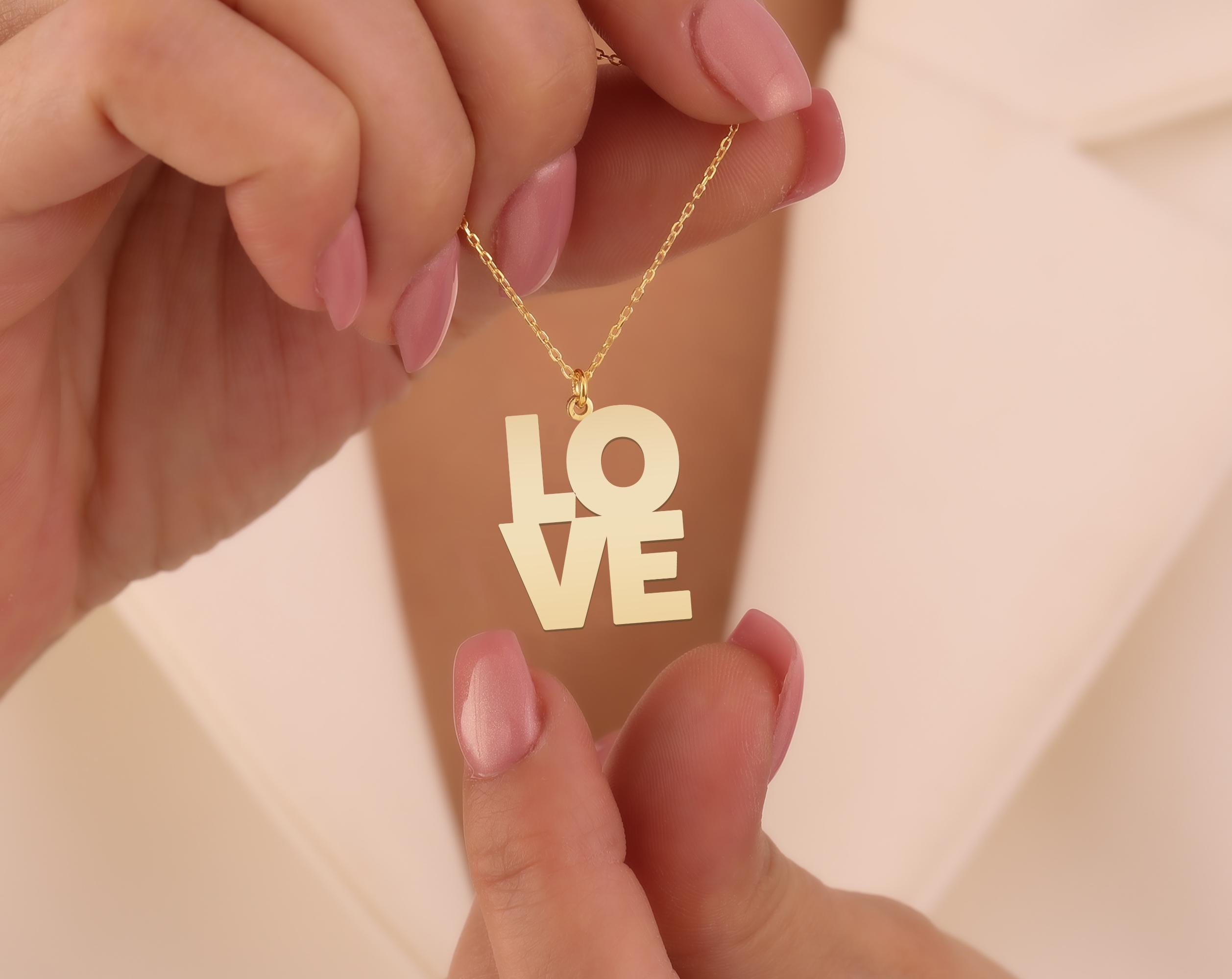 Custom Word Necklace | Custom 4 Letter Statement Charm | Gold Plated Sterling Silver Pendant | Jewelry Gift for Women and Men
