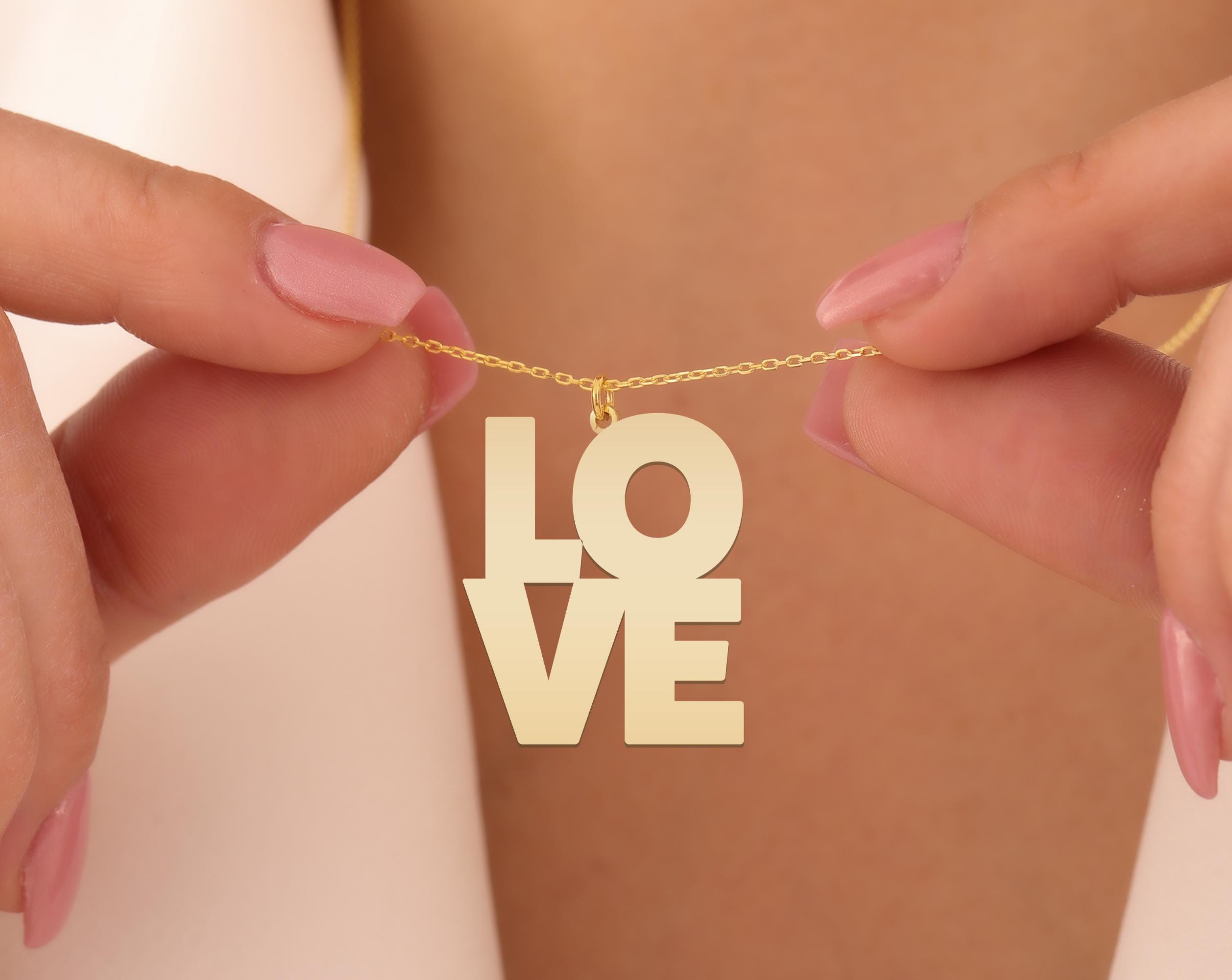 Personalized Statement Charm | Custom 4 Letter Word Necklace | Gold Plated Sterling Silver Pendant | Jewelry Gift for Women and Men