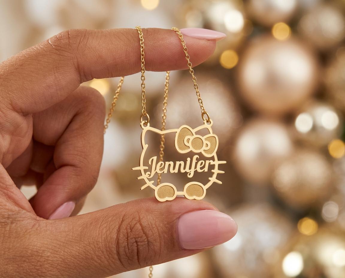 Kitty Necklace: Gold Plated Personalized Cat Pendant