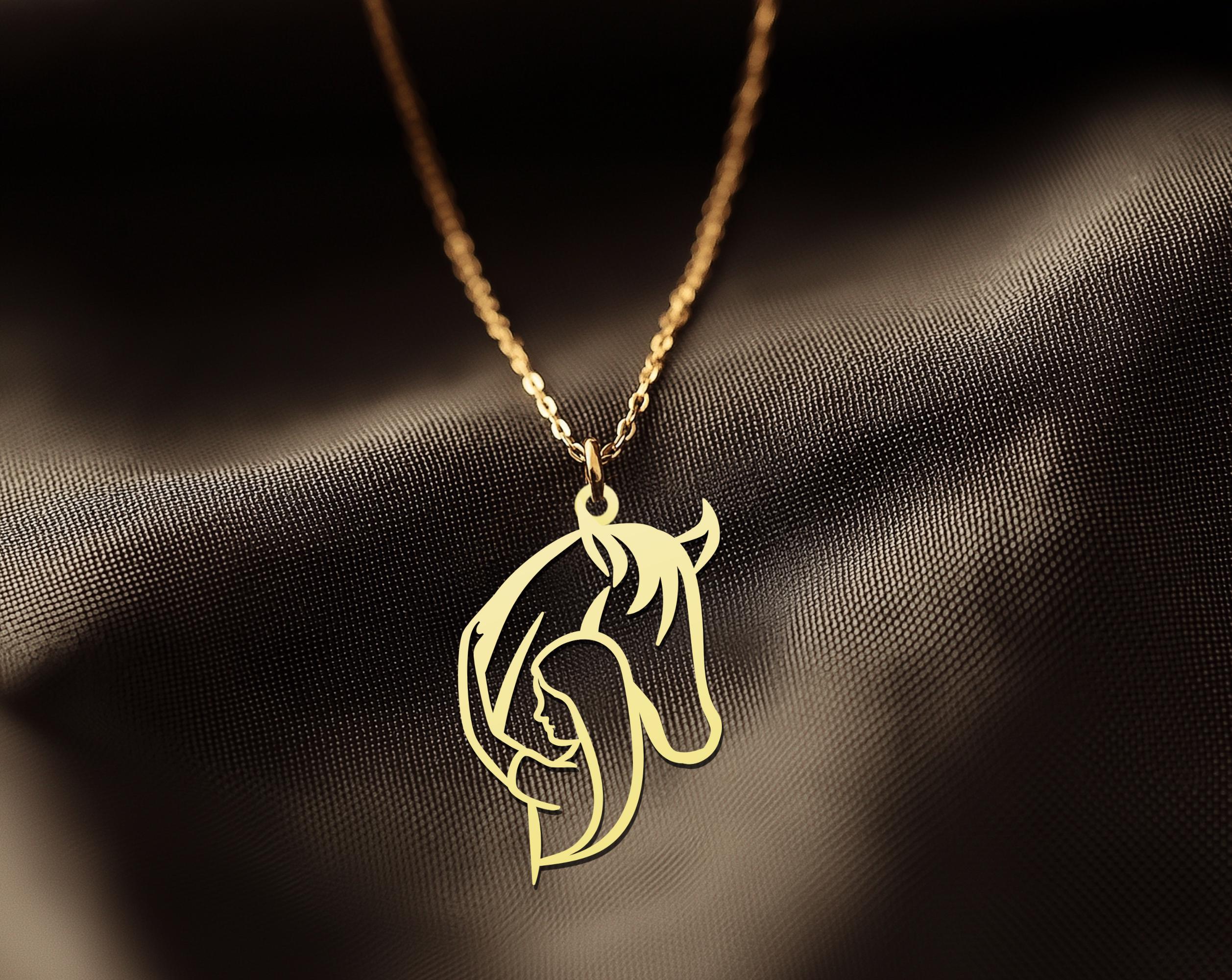 Horse Necklace | Girl Hugging Horse Necklace | Gold Plated Equestrian Jewelry for Horse Lovers | Emotional Horse Bond Necklace
