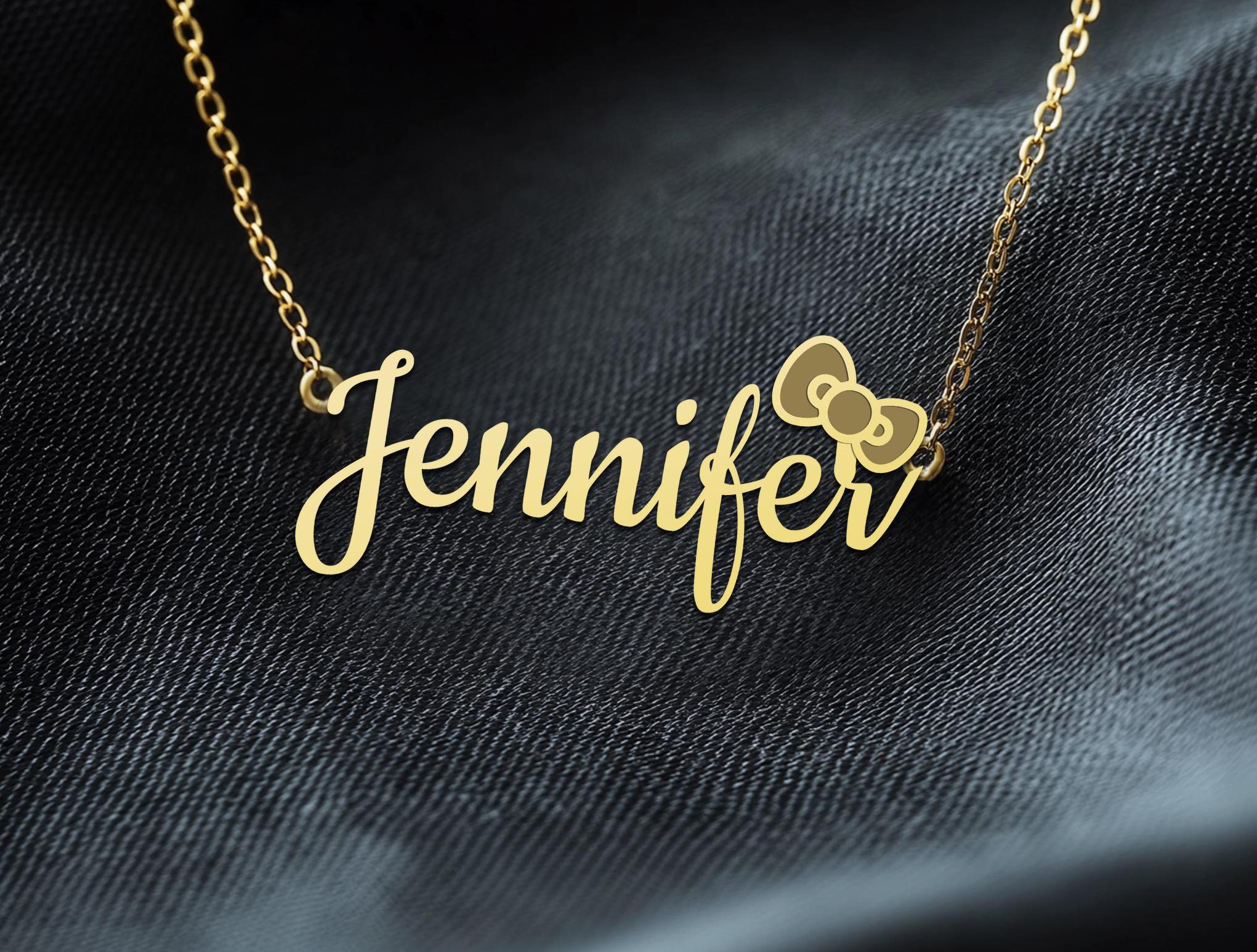 Custom Script Name Necklace with Bow - Gold Plated Personalized Jewelry - Unique Gift for Her