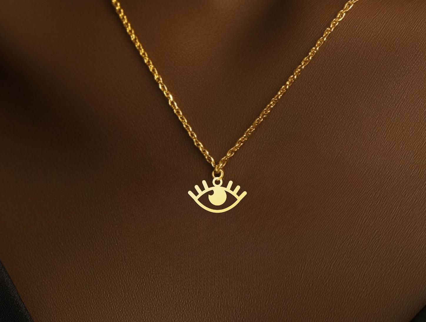 Evil Eye Necklace, Eye of Horus Charm - Ancient Egyptian Protection Pendant - Gold Plated Eye Necklace - Minimalist Jewelry for Women