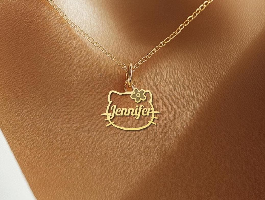 Kitty Floral Name Necklace - Kitty Personalized Name Chram - Gold Plated Kitty Jewelry for Women - Custom Name Necklace
