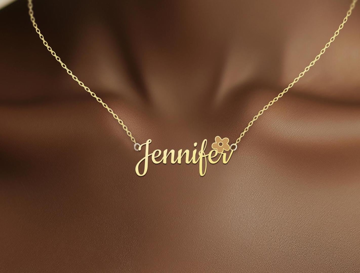 Personalized Name Necklace with Flower Charm - Gold Plated Custom Pendant - Unique Gift for Her