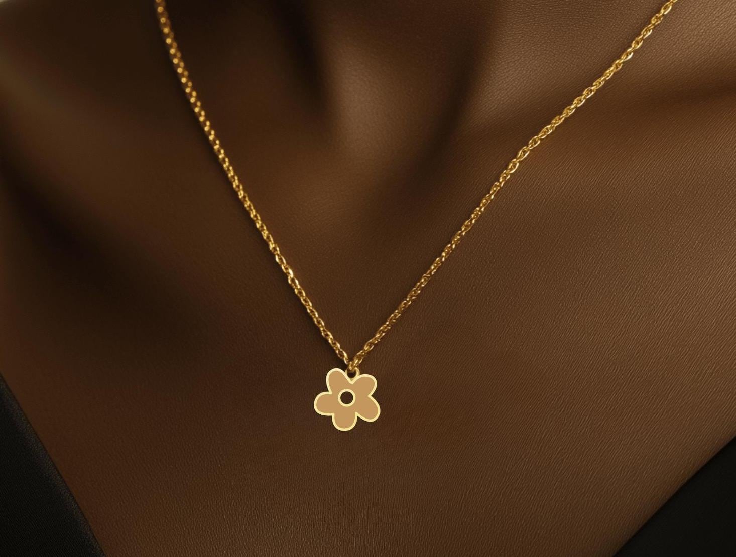 Cute Floral Necklace - Floral Charm Pendant - Kitty Flower Necklace - Minimalist Jewelry for Women