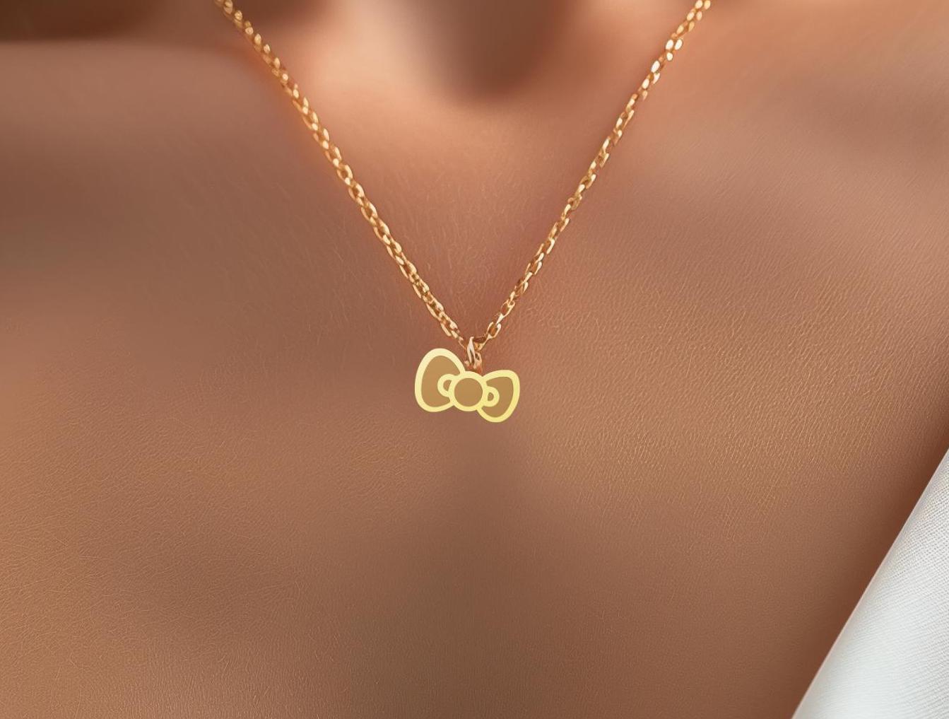 Cute Bow Necklace - Kitty Bow Pendant - Cute Bow Charm - Adorable Bow Charm Necklace - Gold Plated Minimalist Jewelry for Women