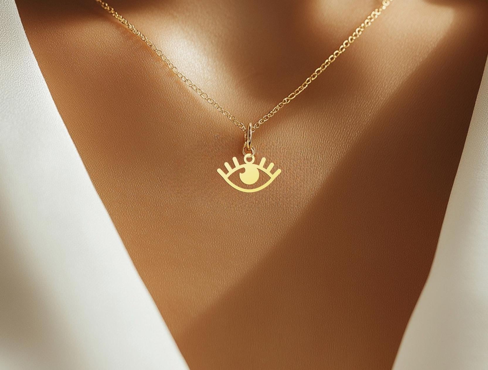 Evil Eye Necklace, Eye of Horus Necklace - Ancient Egyptian Protection Pendant - Gold Plated Eye Charm - Minimalist Jewelry for Women
