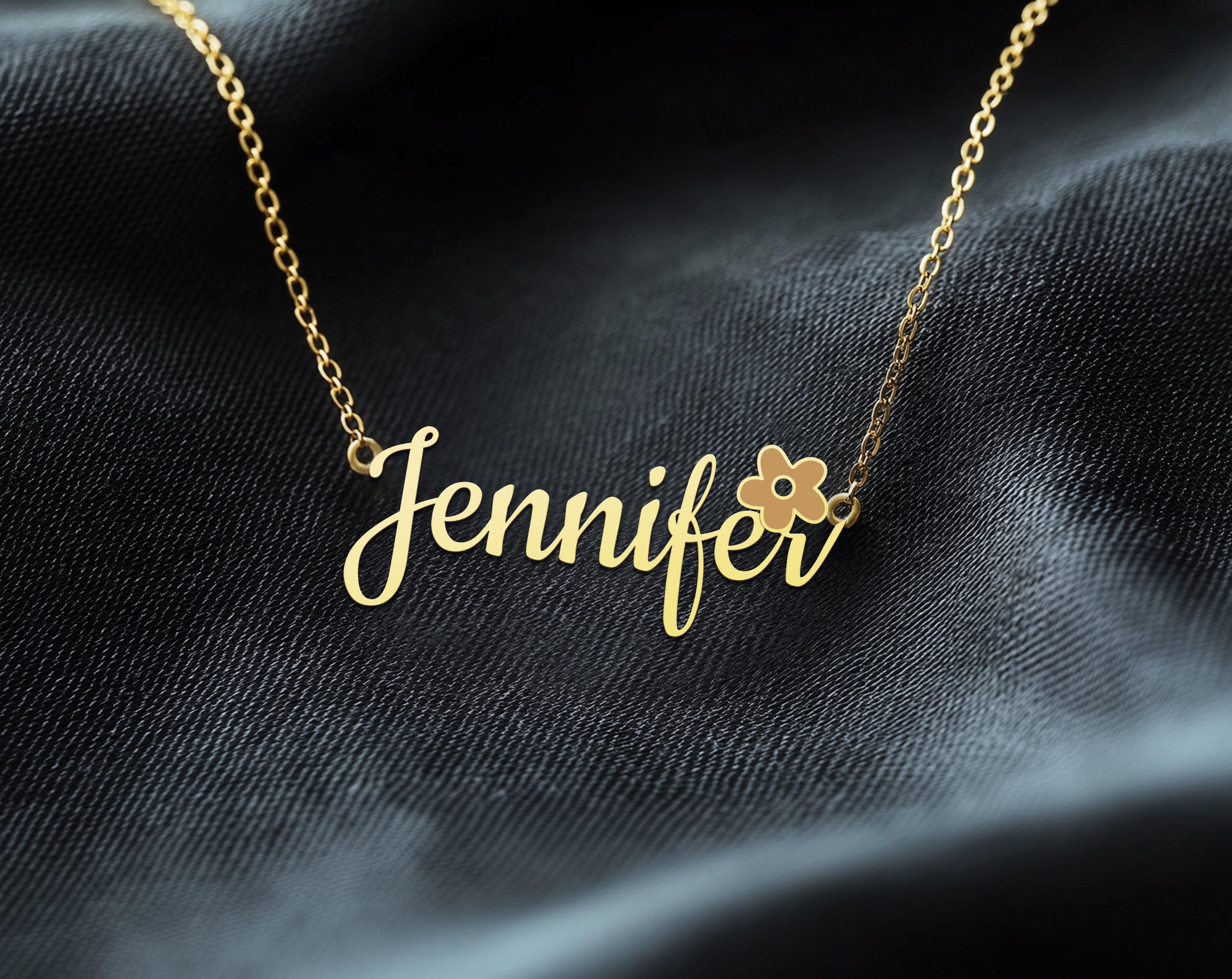 Custom Name Necklace with Flower - Personalized Gold Plated Pendant - Elegant Script Name Jewelry for Women
