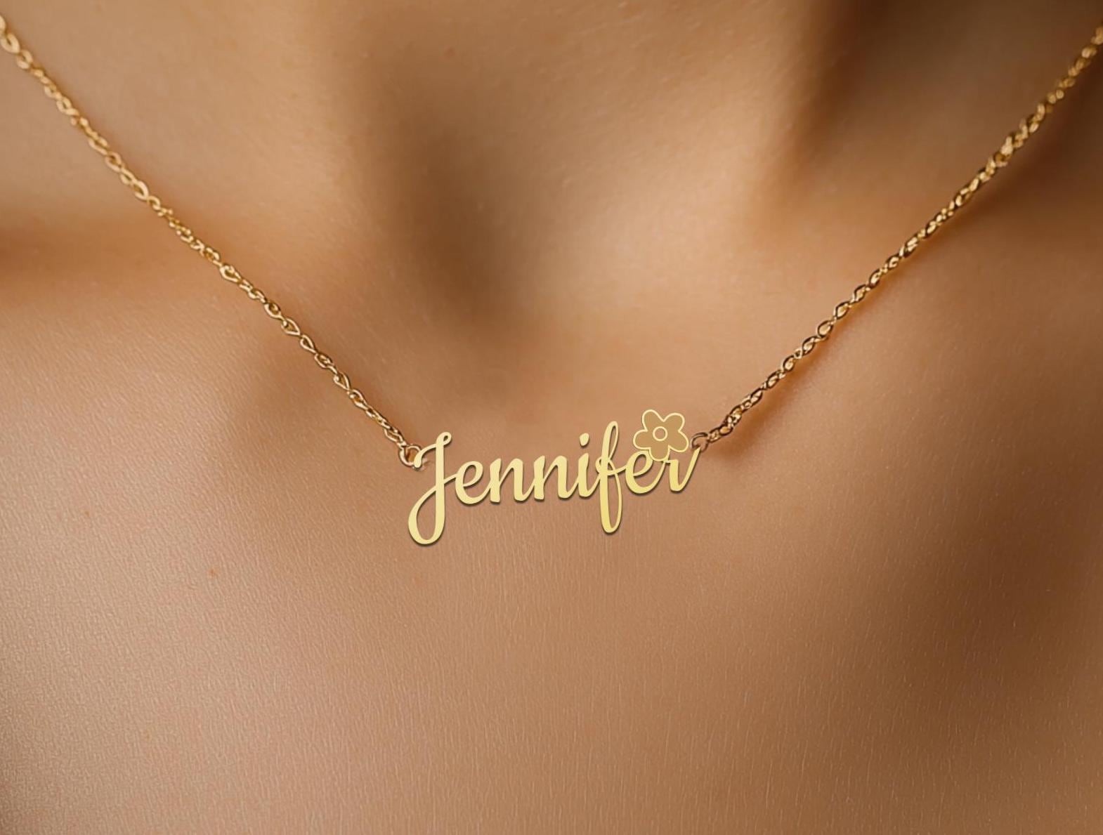Flower Name Necklace - Custom Gold Plated Pendant - Personalized Script Jewelry for Women