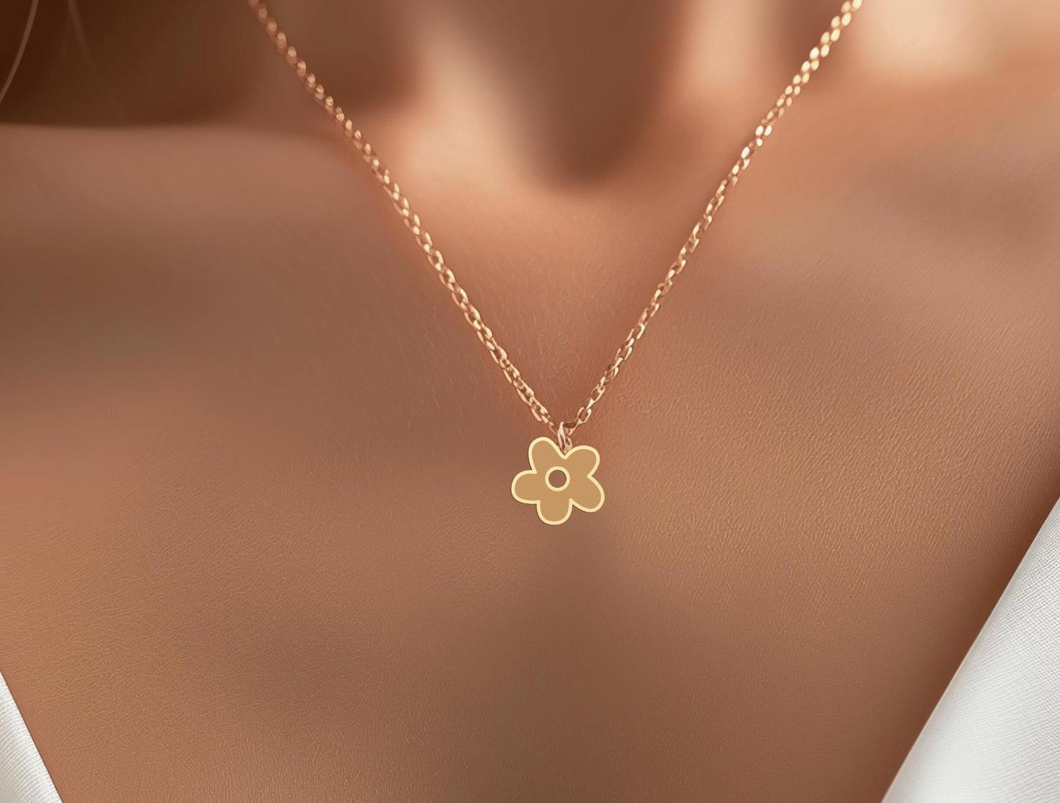Floral Necklace - Cute Floral Charm Pendant - Kitty Flower Necklace - Minimalist Jewelry for Women