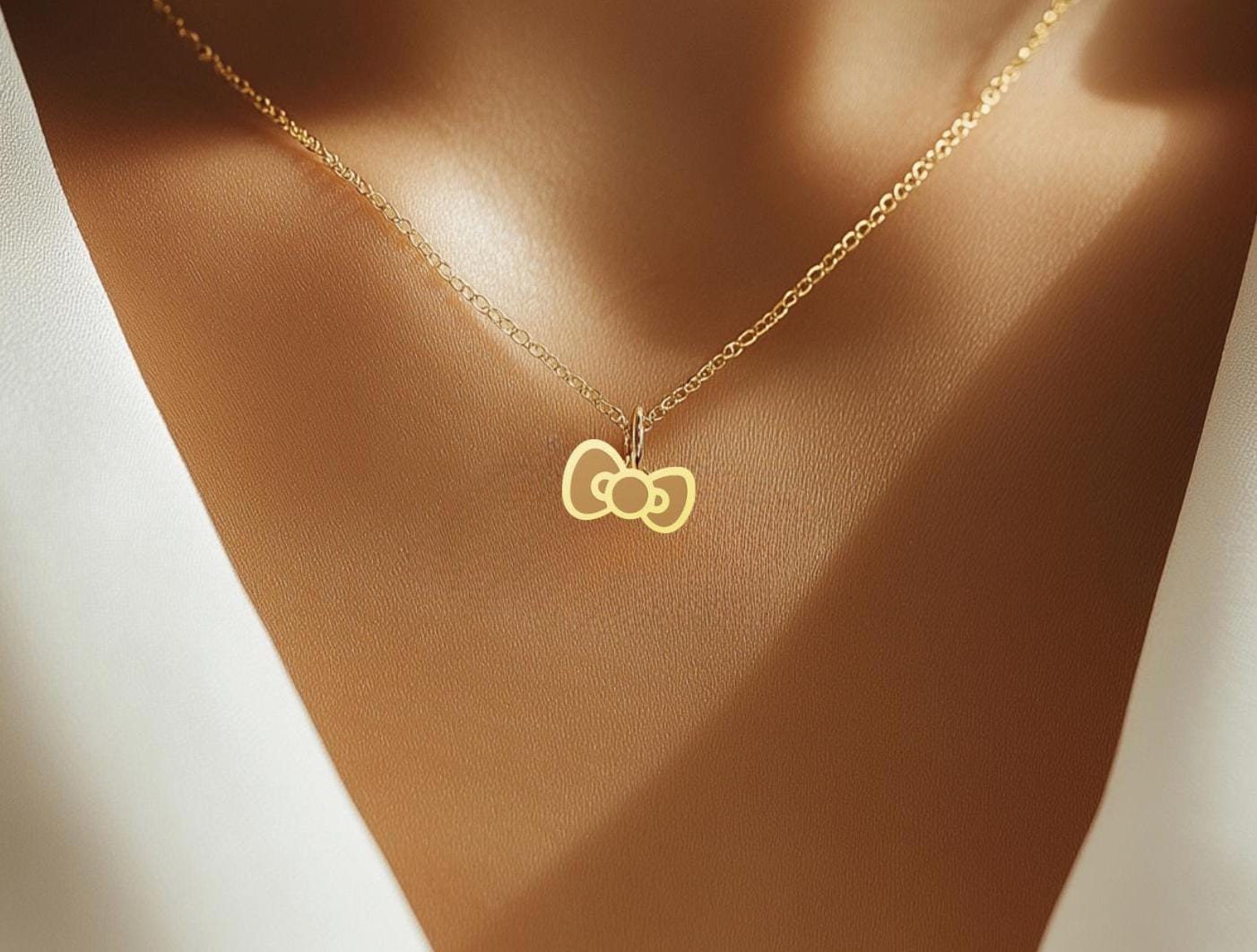 Kitty Bow Necklace - Cute Bow Pendant - Bow Charm - Adorable Bow Charm Necklace - Gold Plated Minimalist Jewelry for Women