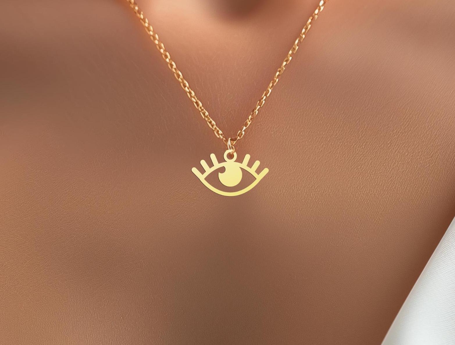 Evil Eye Charm, Eye of Horus Charm - Ancient Egyptian Protection Pendant - Gold Plated Eye Necklace - Minimalist Jewelry for Women