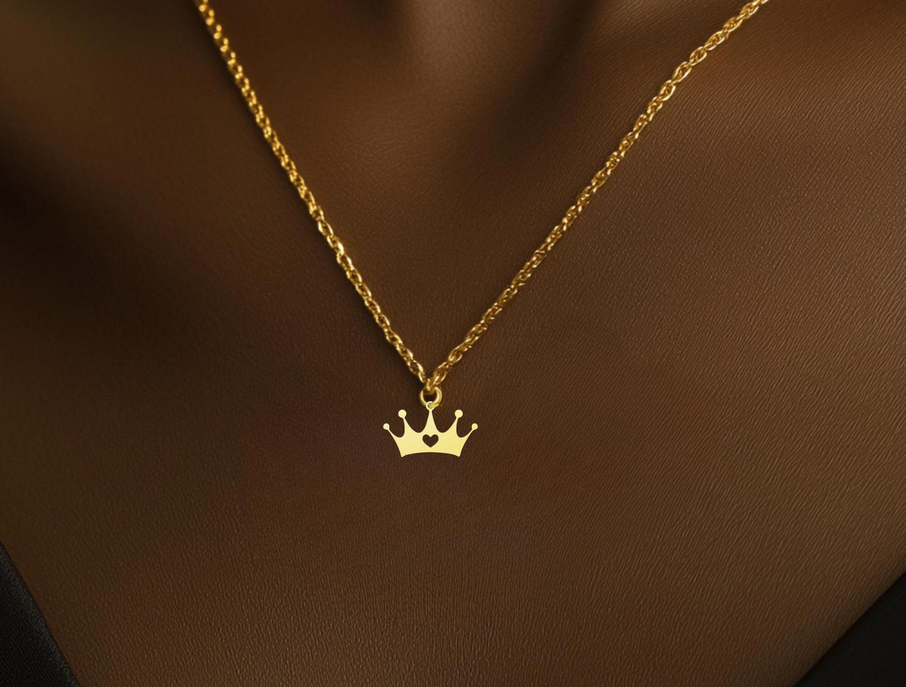 Crown Necklace - Gold Plated Crown Pendant - Royal Heart Necklace for Queens and Princesses