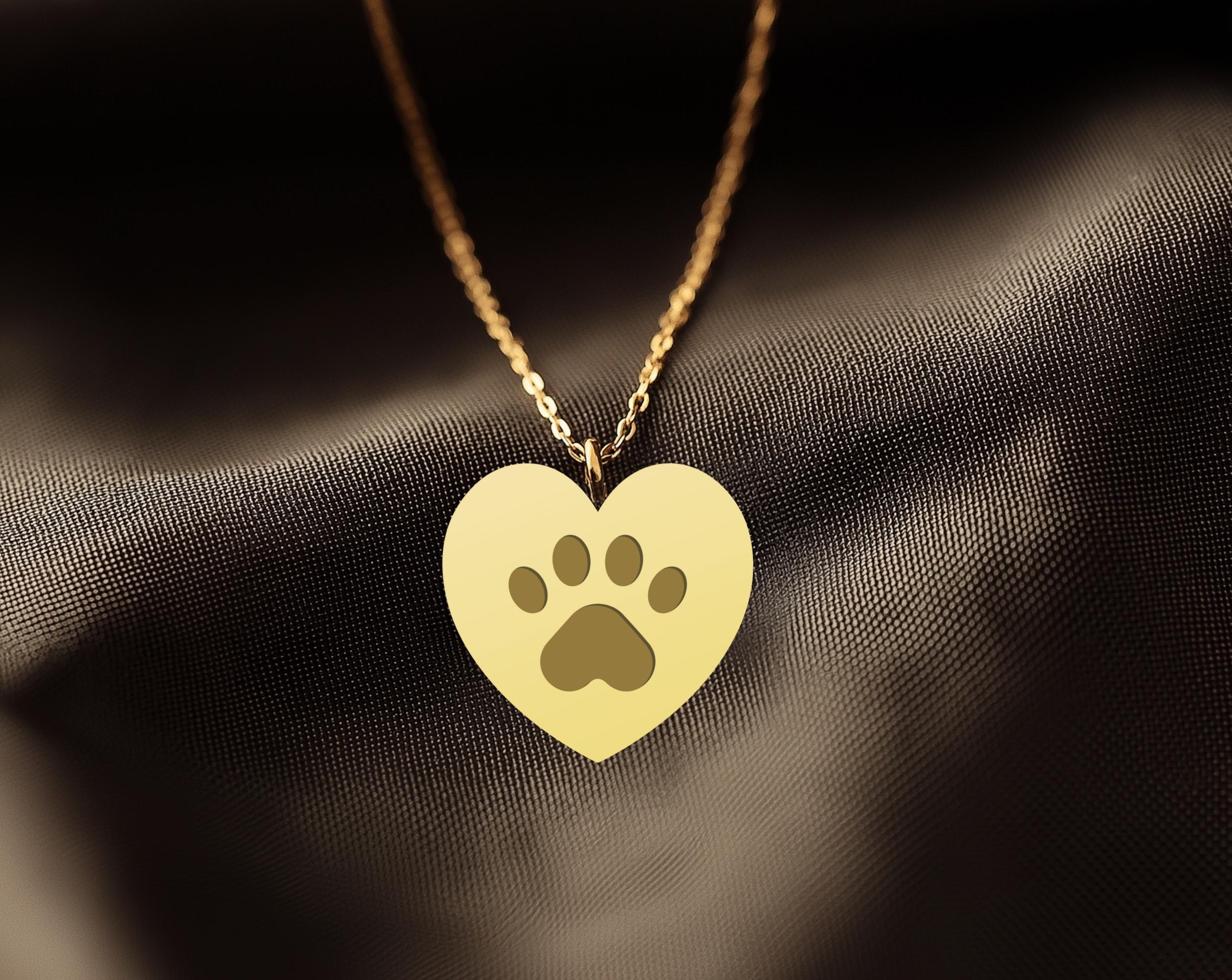 Paw Print Heart Necklace - Gold Plated Dog Lover Pendant - Cute Pet Jewelry