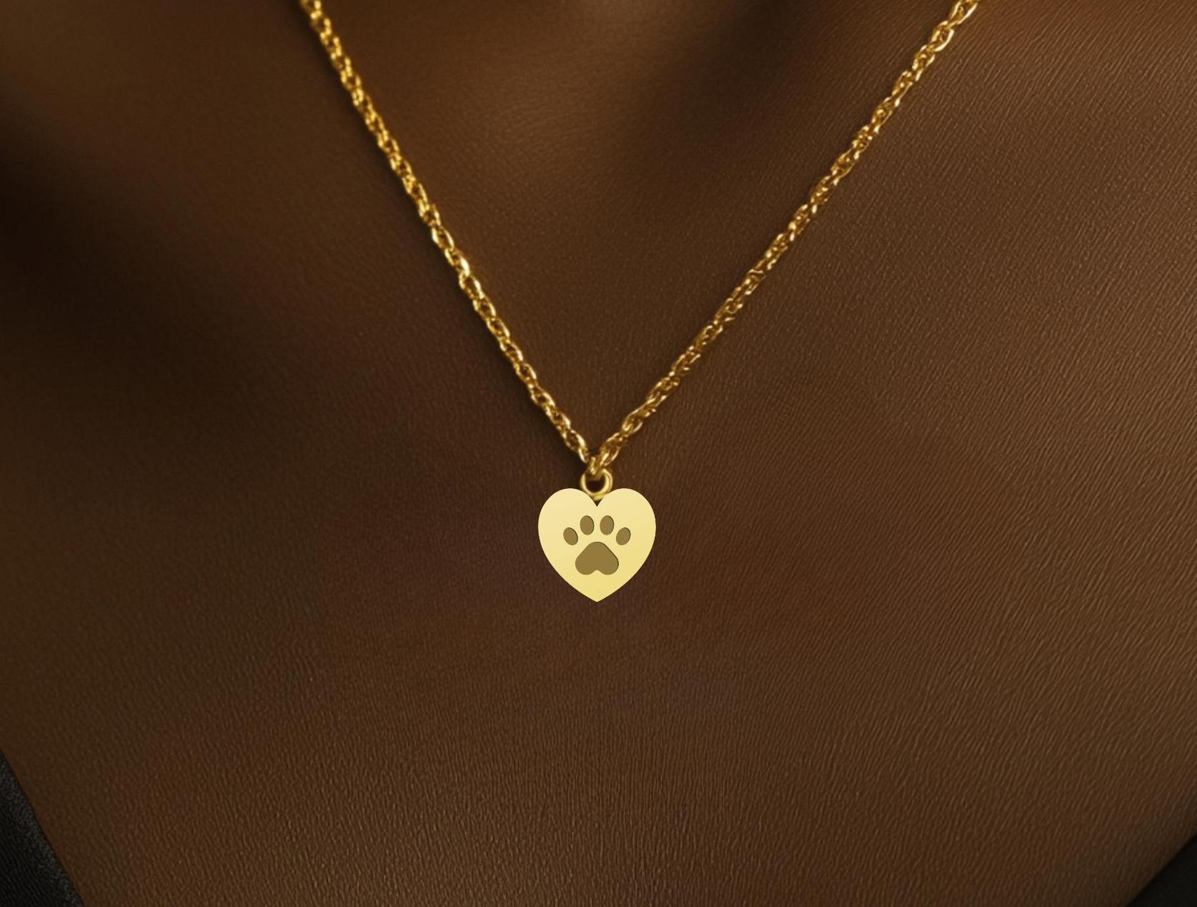 Gold Paw Heart Necklace - Pet Lover Jewelry for Dog Owners