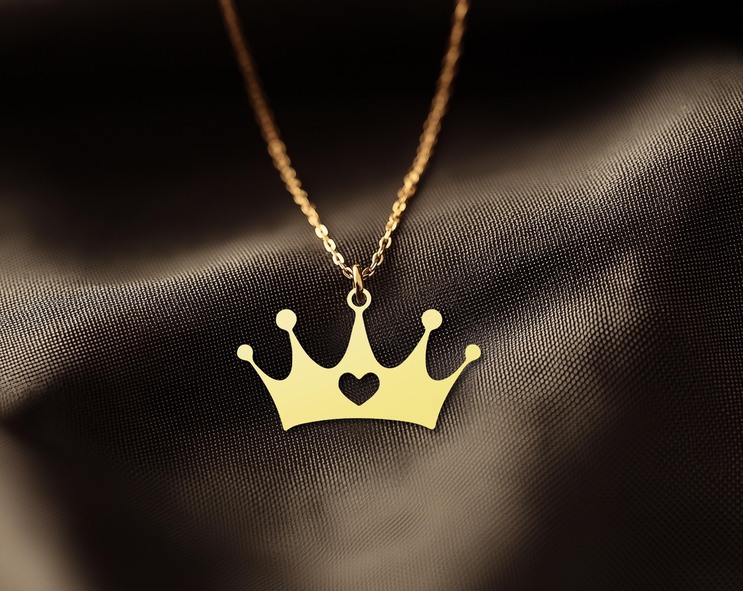 Gold Crown Necklace - Heart Crown Pendant - Royal Jewelry for Women - Queen or Princess Charm
