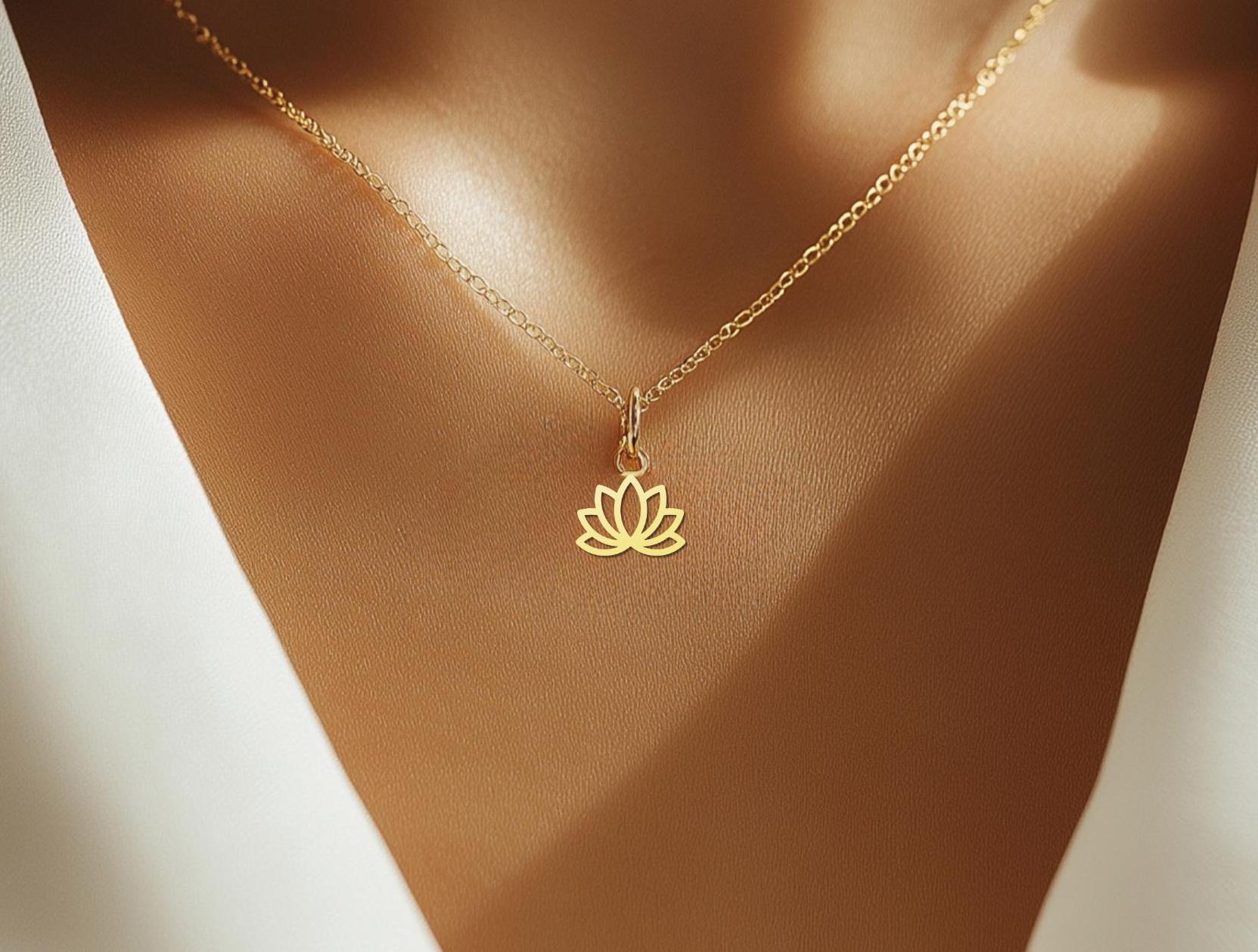 Lotus Necklace - Gold Plated Nature Charm - Spiritual Jewelry for Her