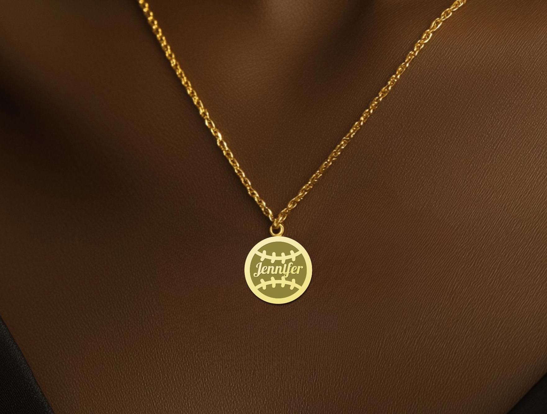 Gold Softball Name Pendant - Personalized Sports Jewelry for Women
