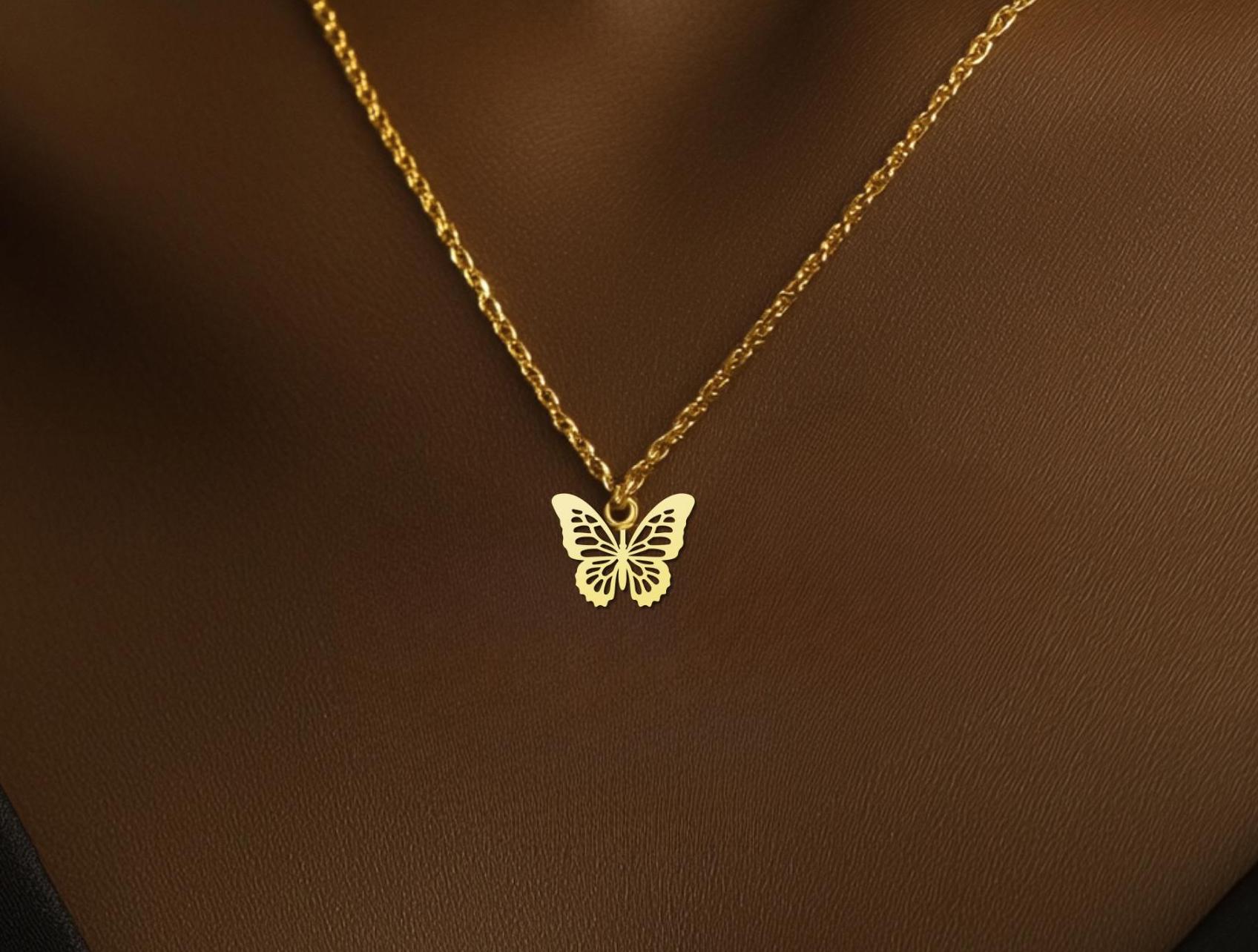 Gold Butterfly Pendant Necklace - Minimalist Nature Jewelry for Women
