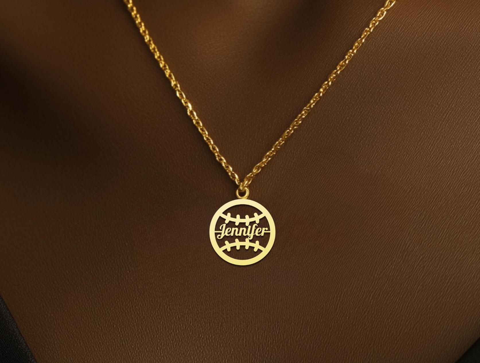 Custom Softball Pendant Necklace - Gold Plated Sports Jewelry with Name