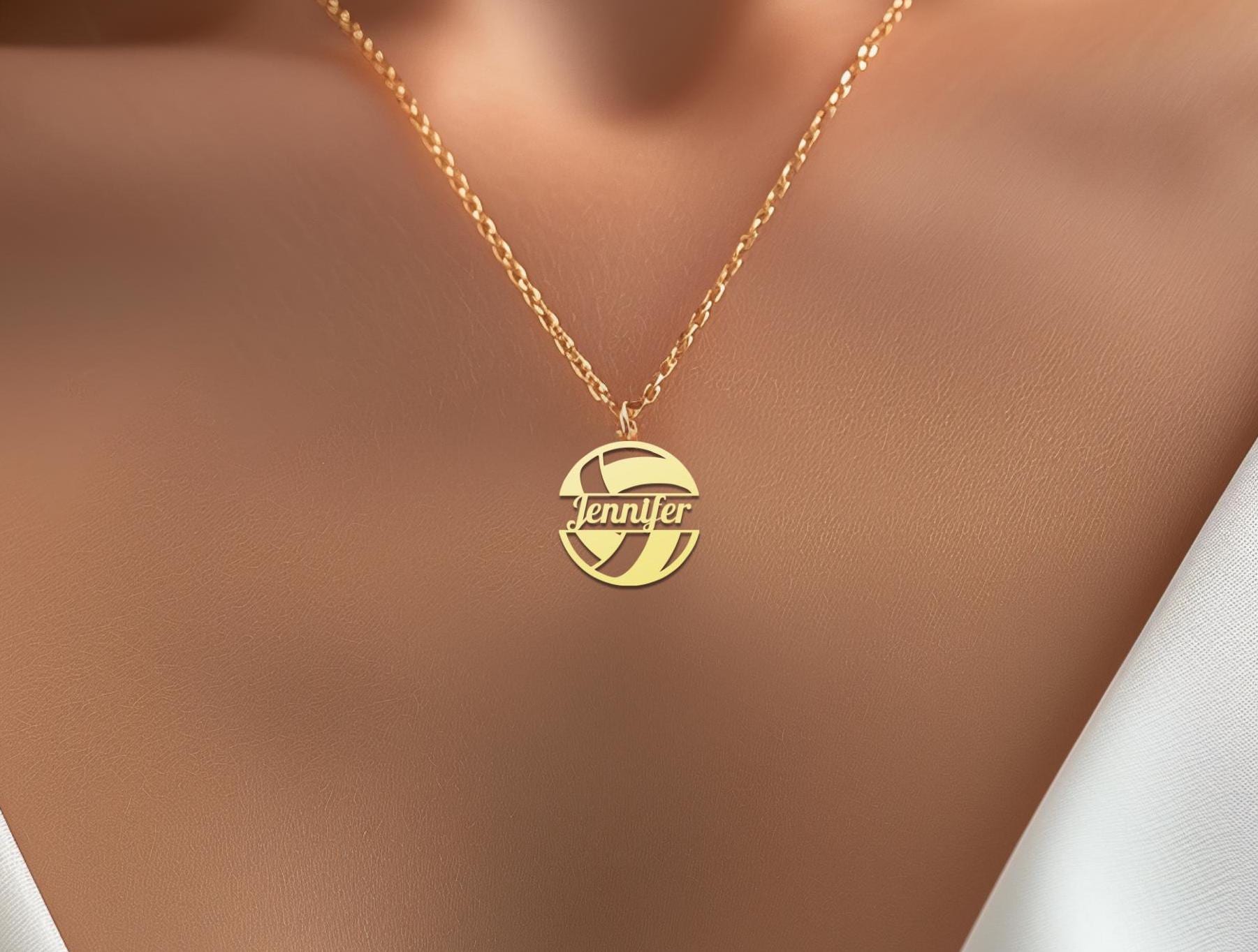 Volleyball Name Necklace - Gold Plated Sports Jewelry for Her