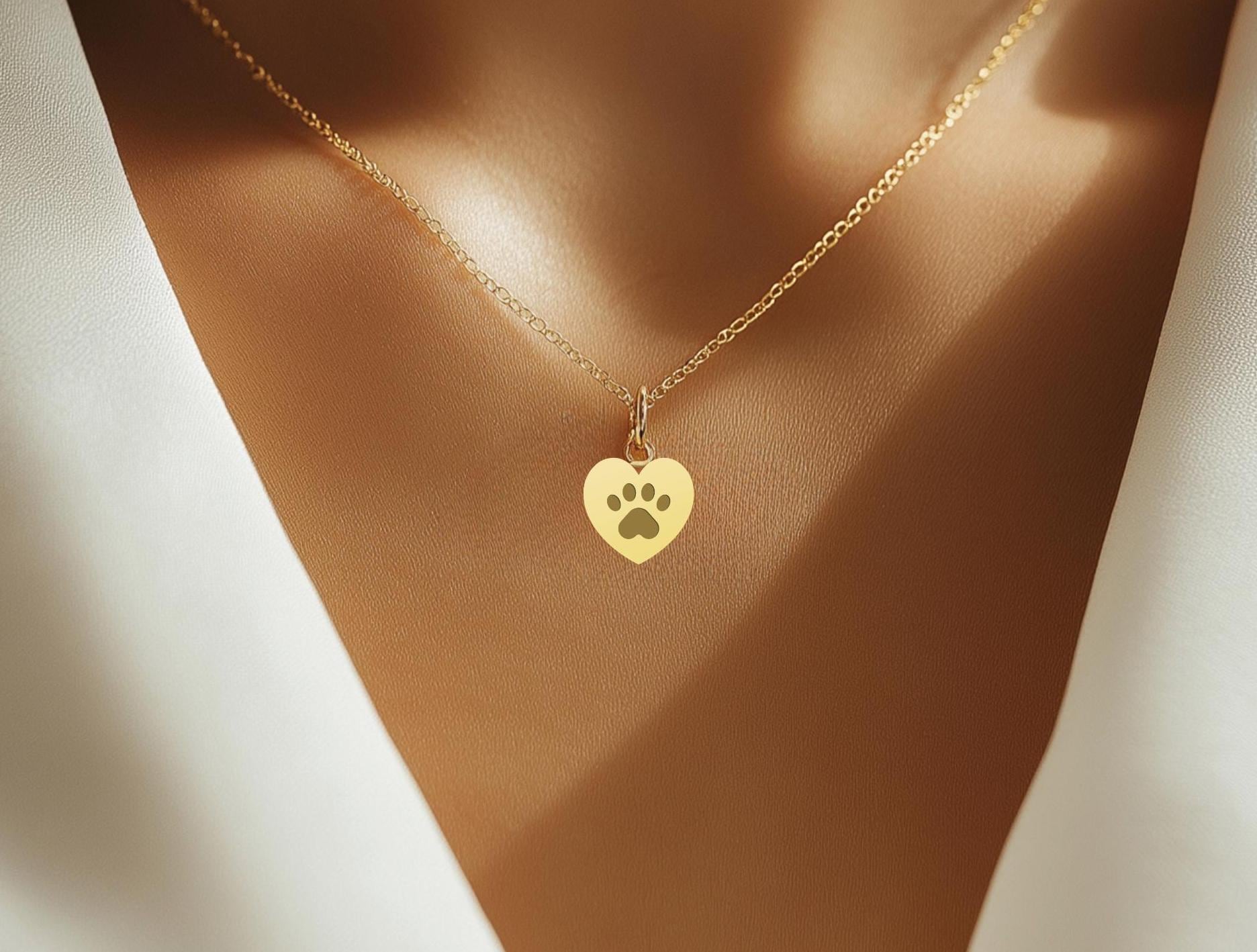 Paw Print Necklace - Gold Plated Heart Pendant for Pet Lovers