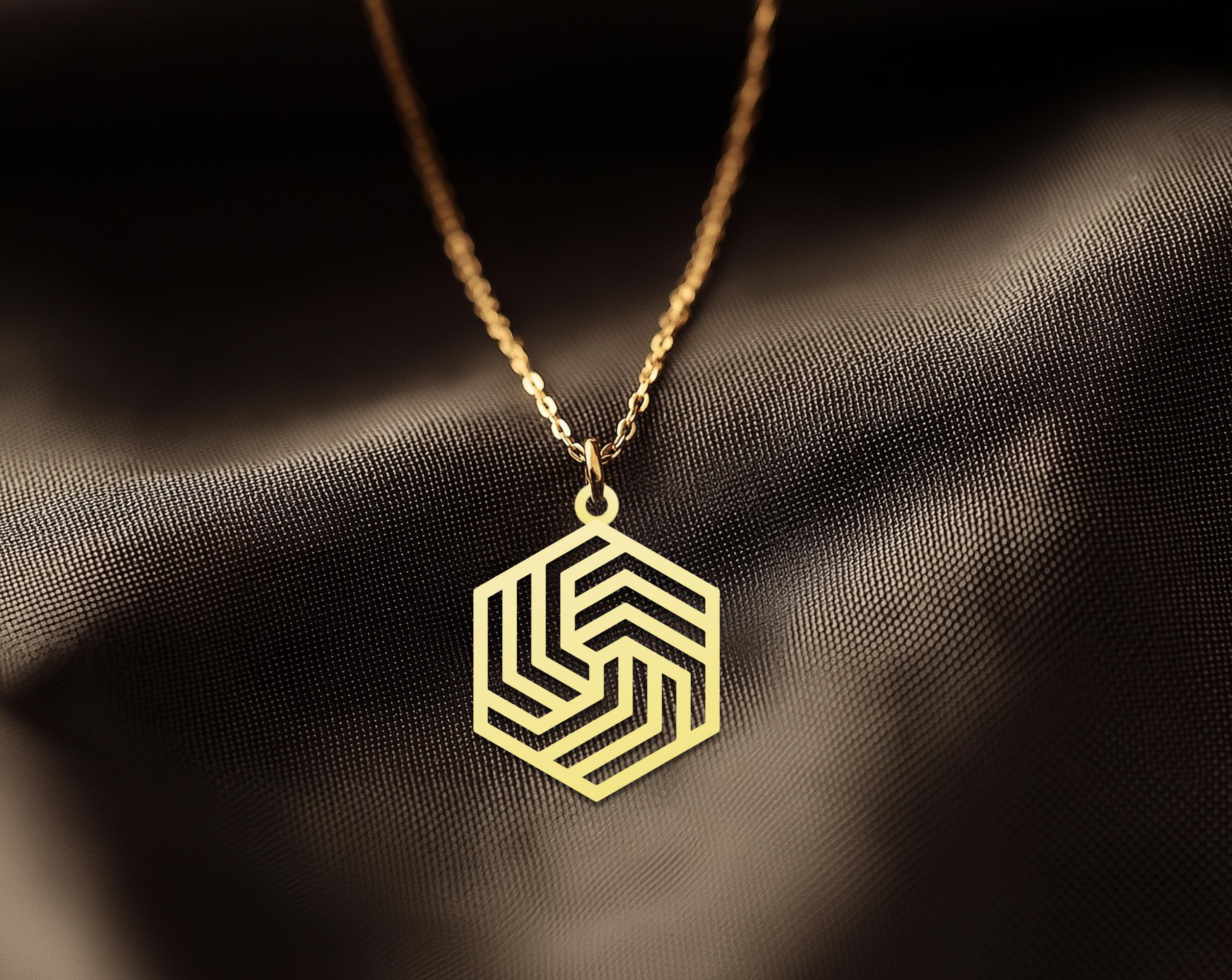 Geometric Necklace - Modern Hexagon Necklace - Gold Plated Minimalist Pendant