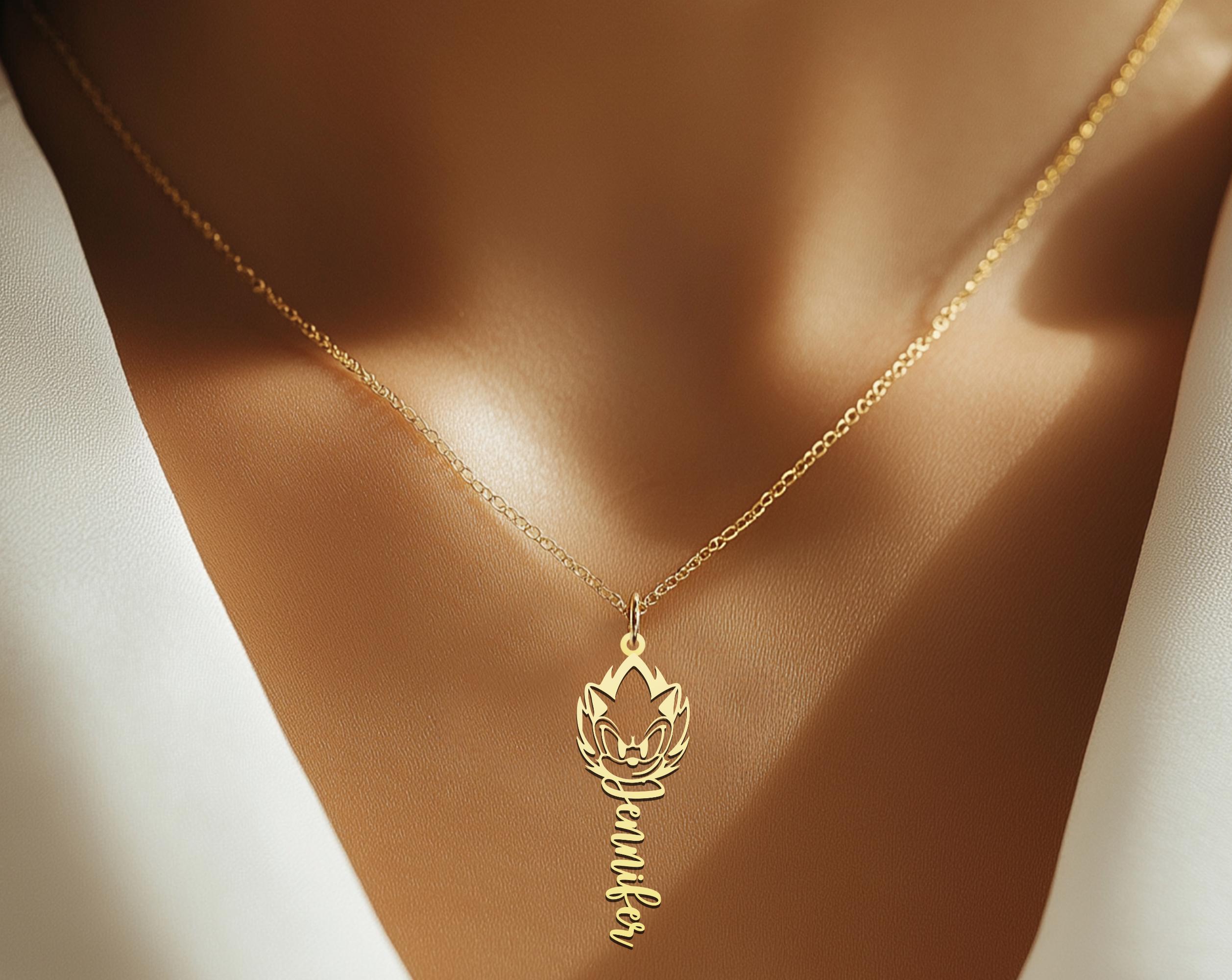 Personalized Sonic Head Necklace with Name | Gold Plated Custom Jewelry for Sonic Fans | Unique Gaming Gift