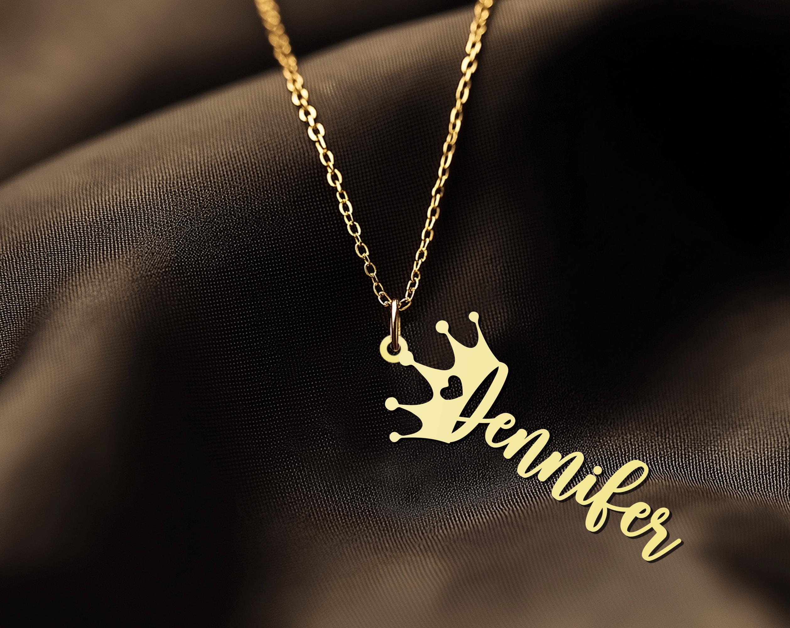 Gold Plated Custom Crown Name Necklace | Personalized Crown Pendant | Unique Royal Jewelry Gift