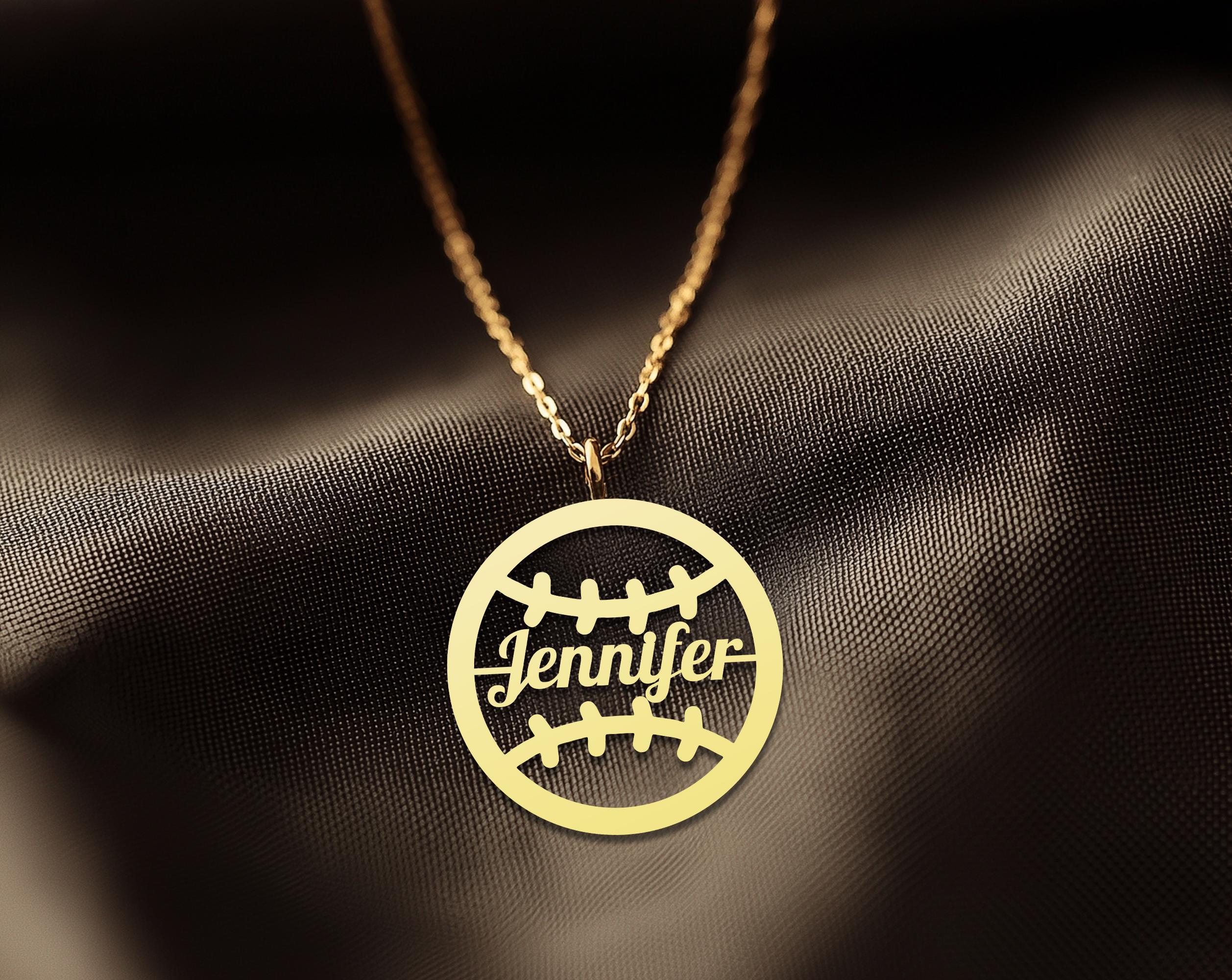 Personalized Softball Necklace - Custom Name Softball Pendant - Gold Plated Jewelry for Softball Fans