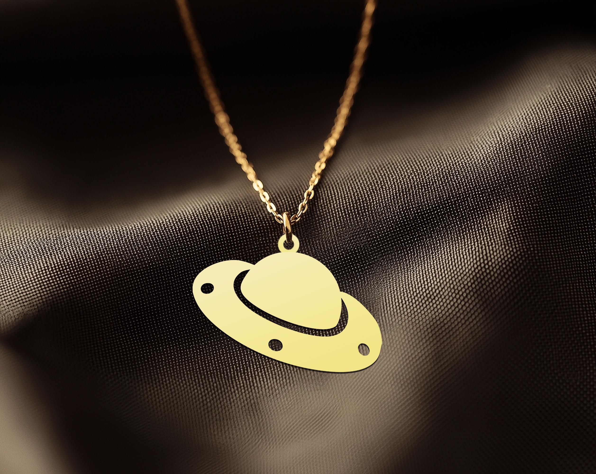 UFO Necklace | Sci-Fi Inspired Minimalist Jewelry | Gold Plated UFO Necklace | Perfect Gift for Space Lovers
